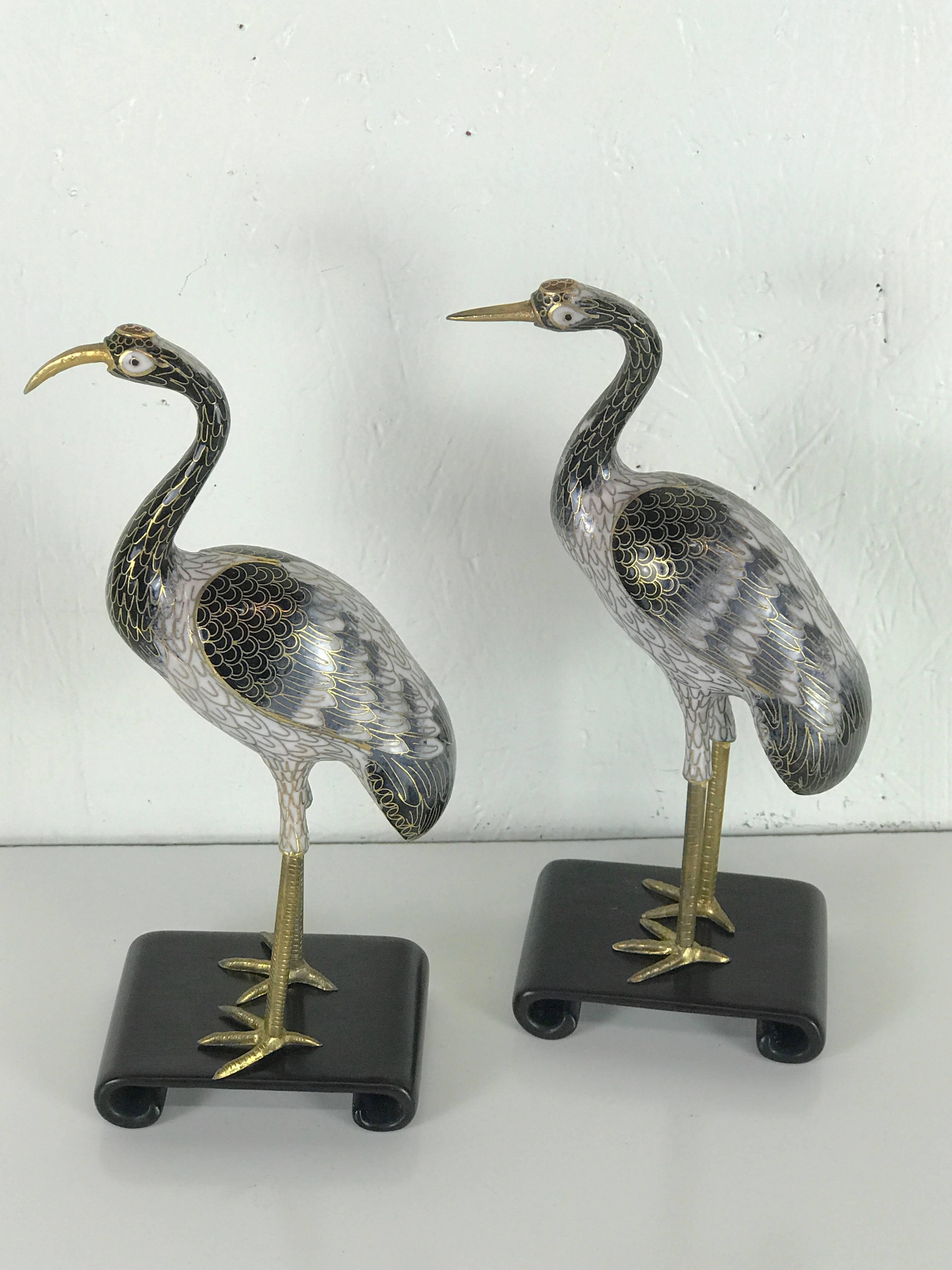 Pair of Chinese Cloisonné Cranes In Good Condition For Sale In Atlanta, GA
