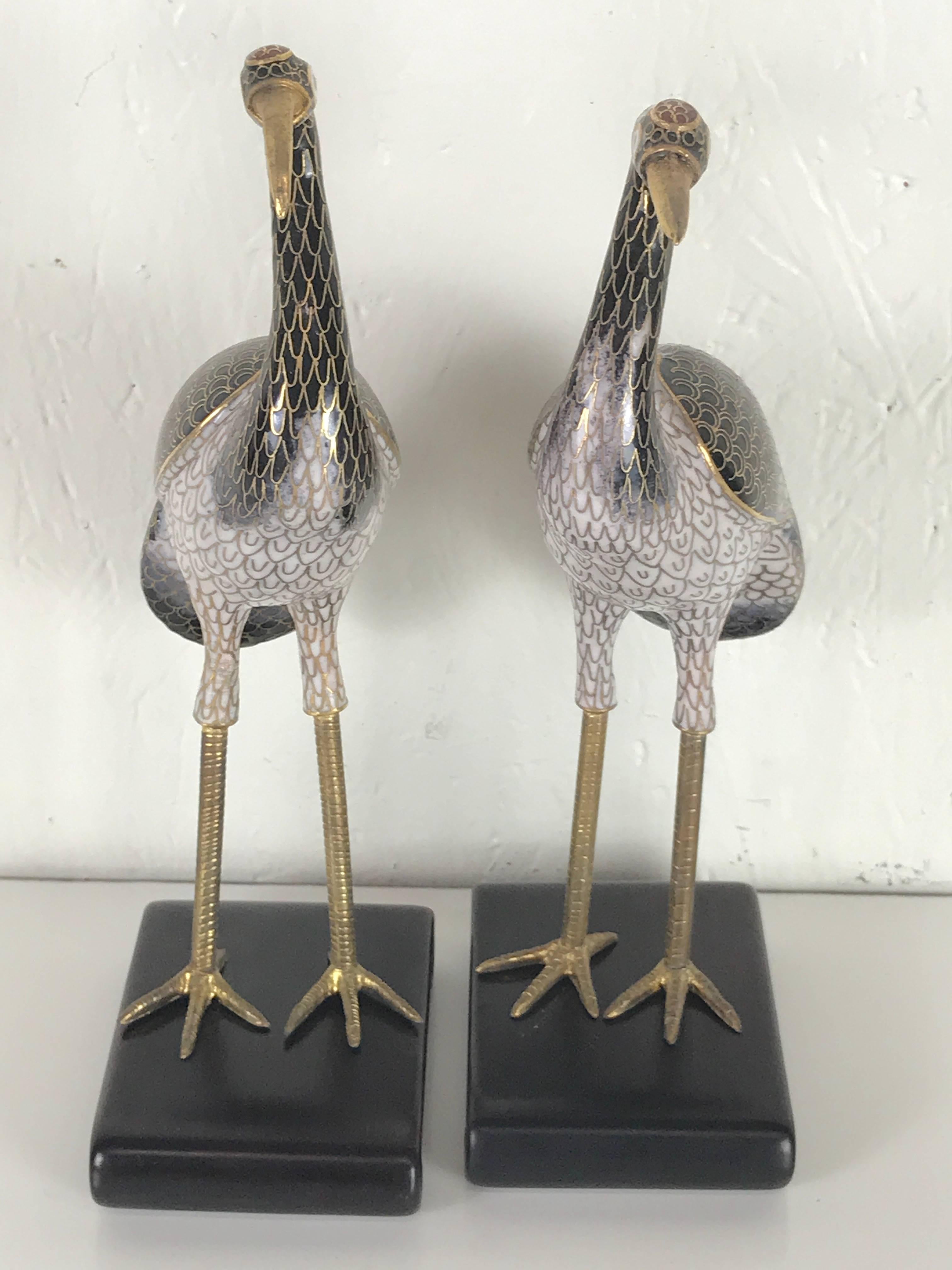 20th Century Pair of Chinese Cloisonné Cranes For Sale