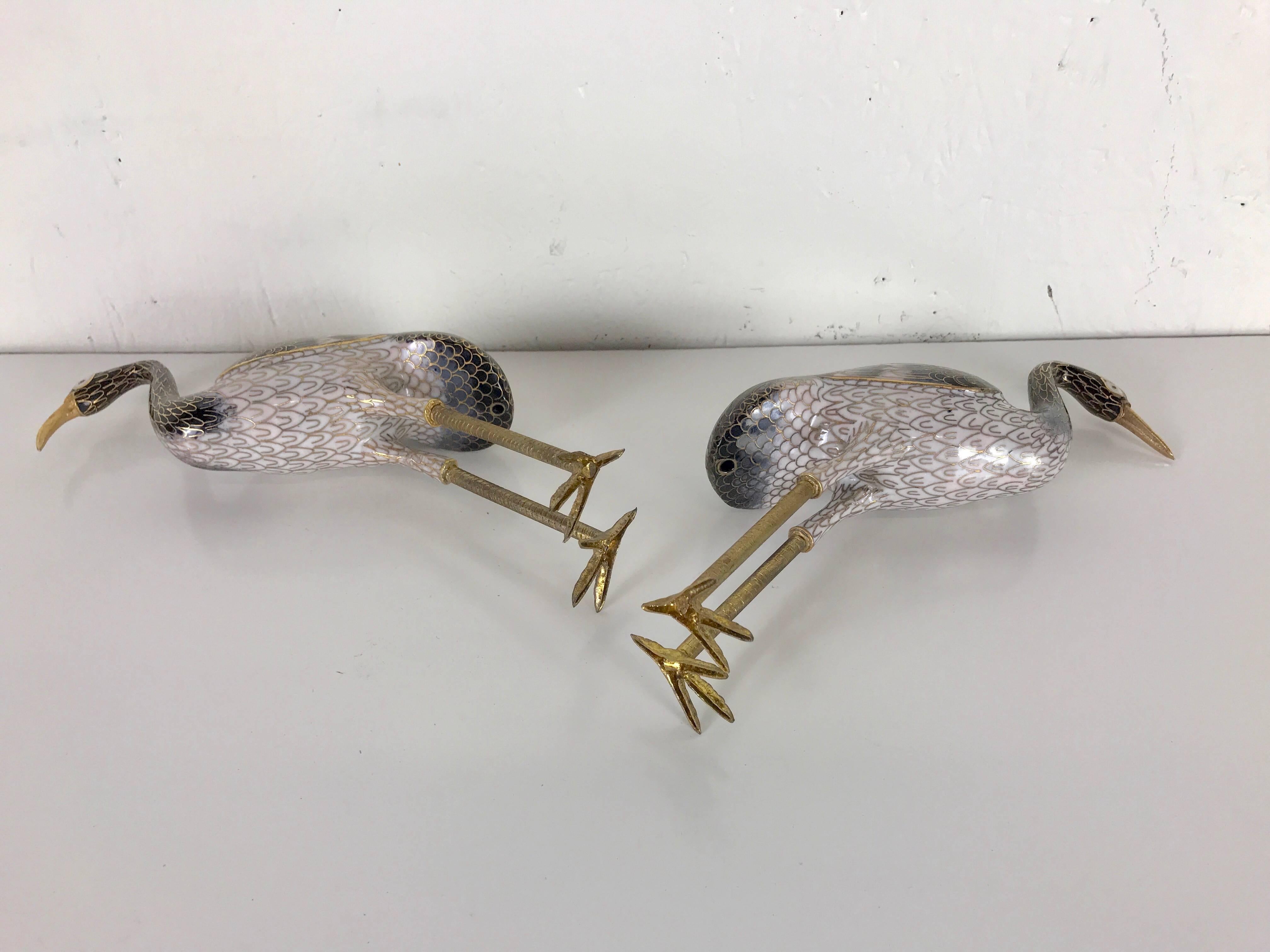 Pair of Chinese Cloisonné Cranes For Sale 2