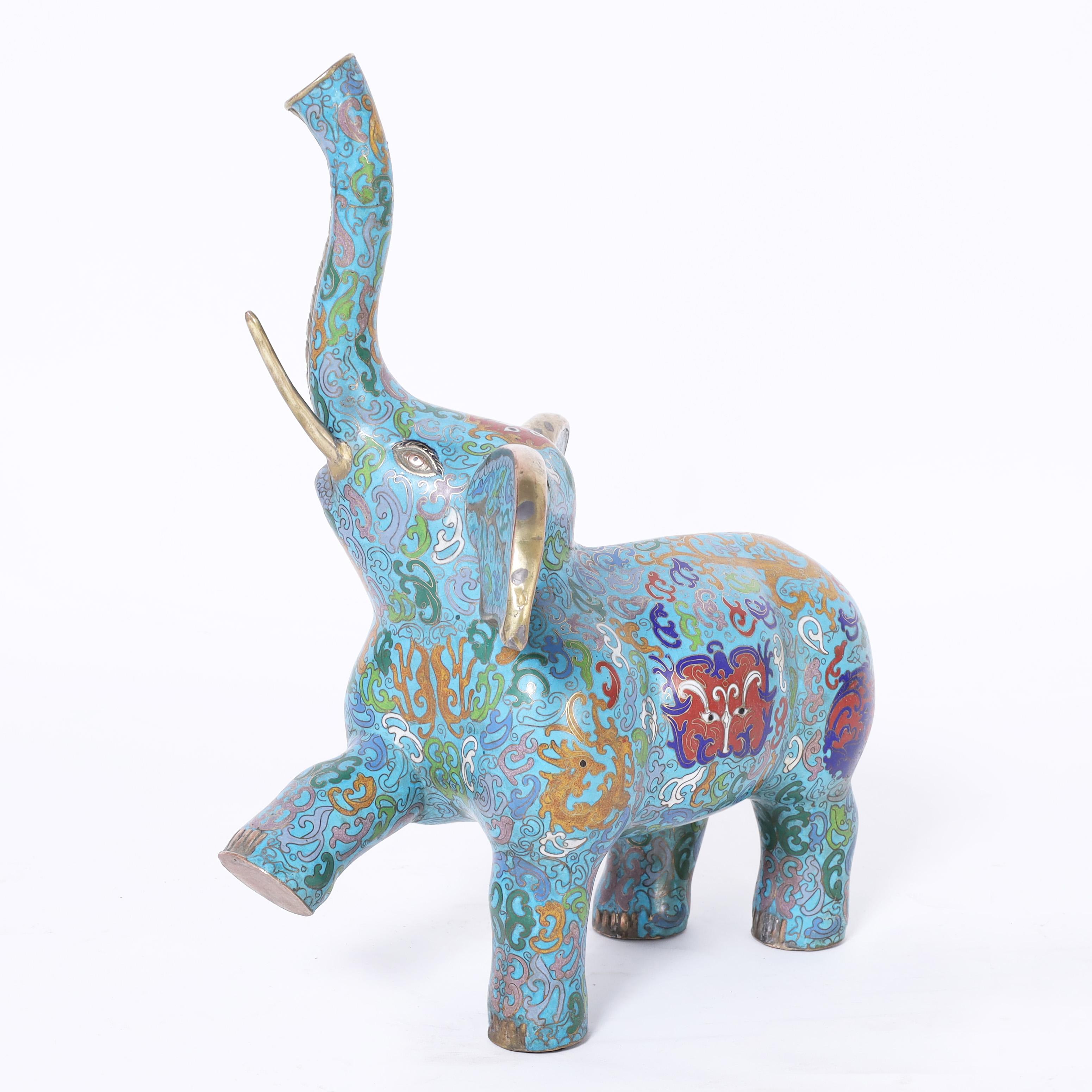 Chinese Export Pair of Chinese Cloisonne Dancing Elephants