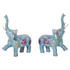 Vintage Pair of Chinese Cloisonne Dancing Elephants