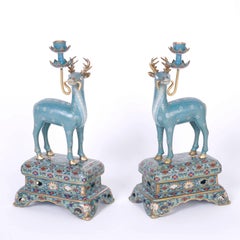 Pair of Chinese Cloisonné Deer Candleholders