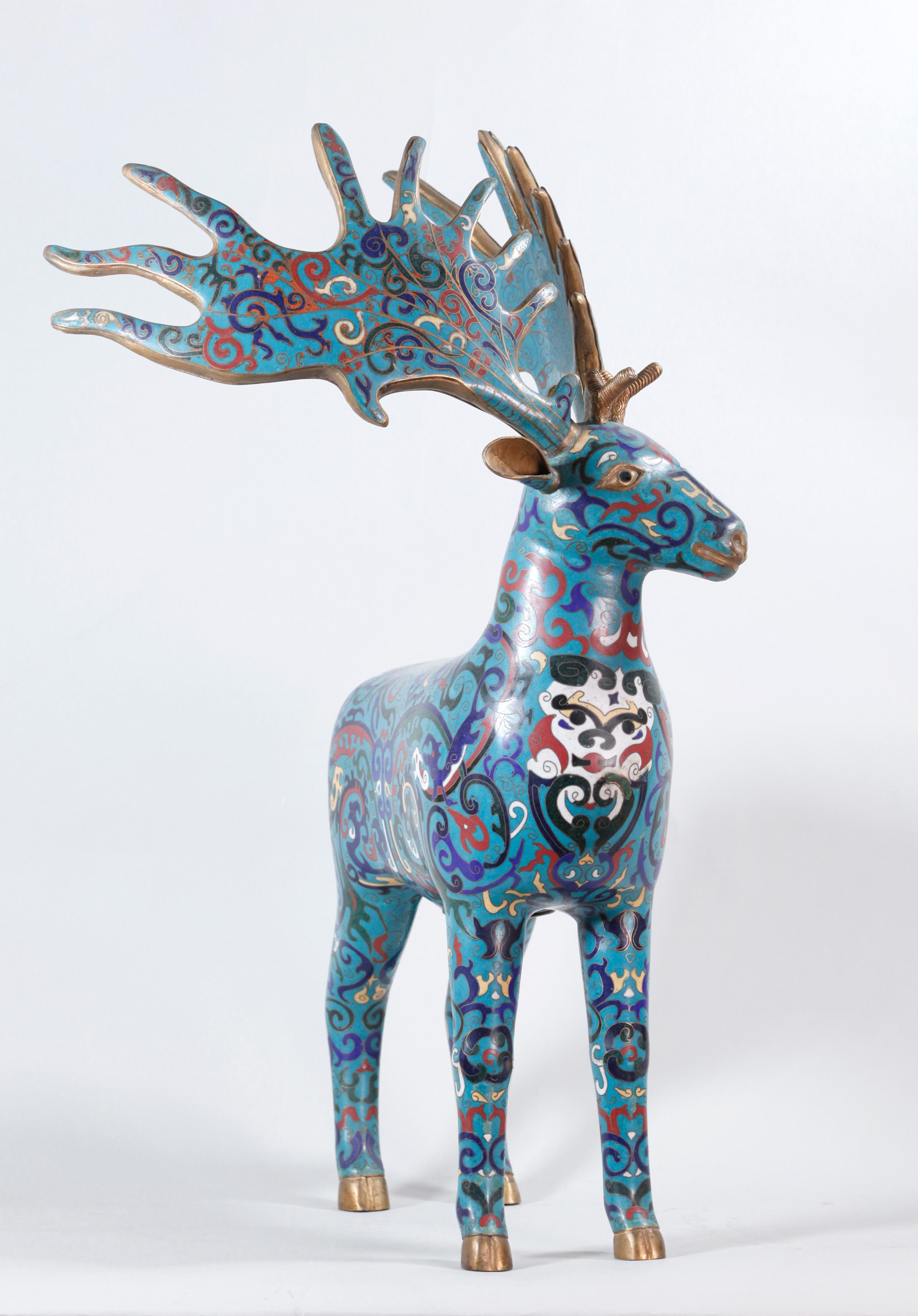20th Century Pair of Chinese Cloisonné Deer For Sale