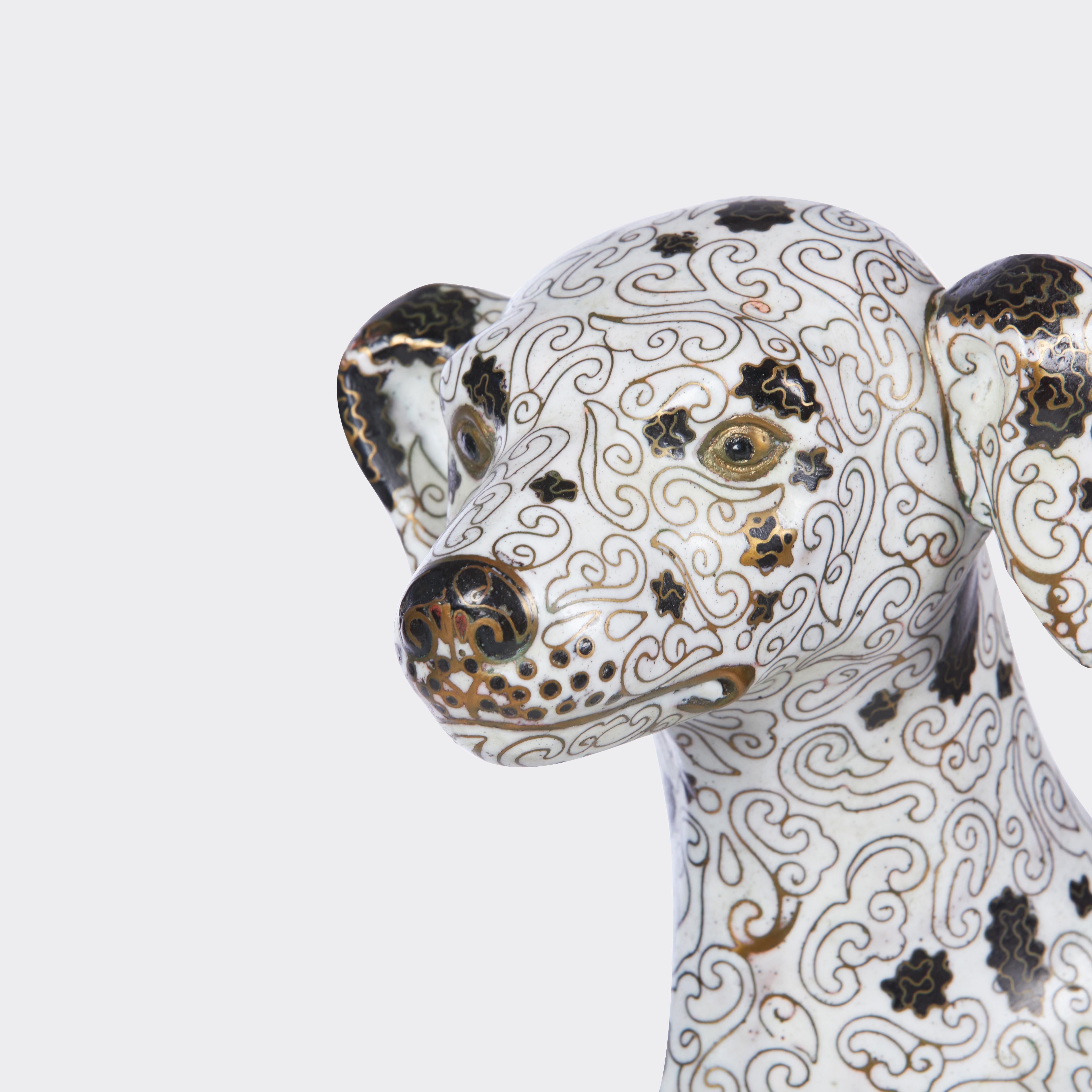 Chinese Export Pair of Chinese Cloisonné Dog Sculptures