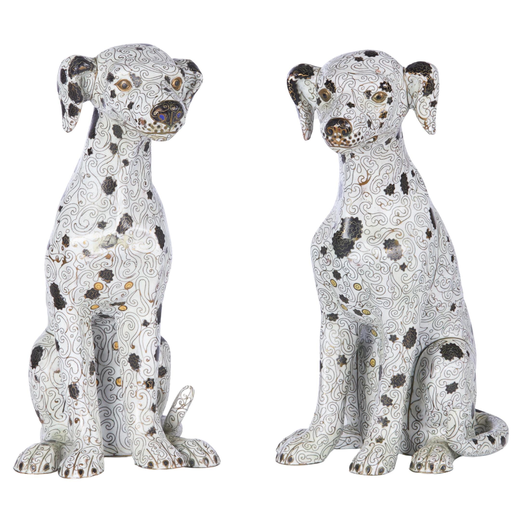 Pair of Chinese Cloisonné Dog Sculptures