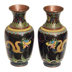 Pair of Chinese Cloisonné Dragon Vases, Early 20th Century