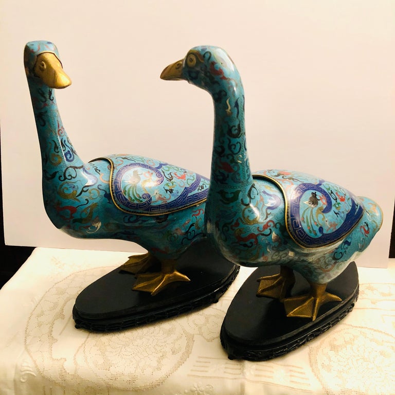 Pair of Chinese Cloisonné Ducks at 1stDibs