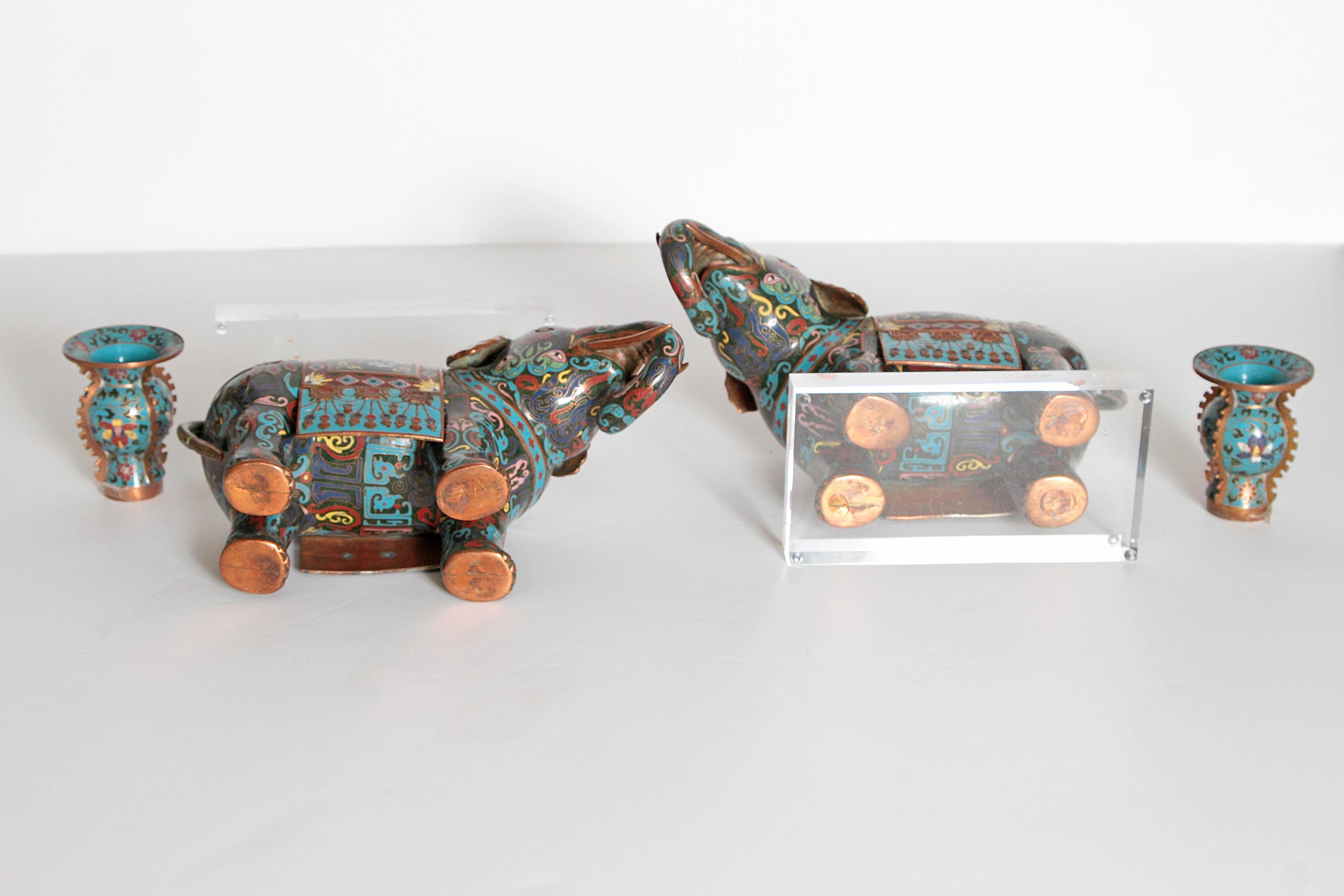 Pair of Chinese Cloisonne Elephants 9