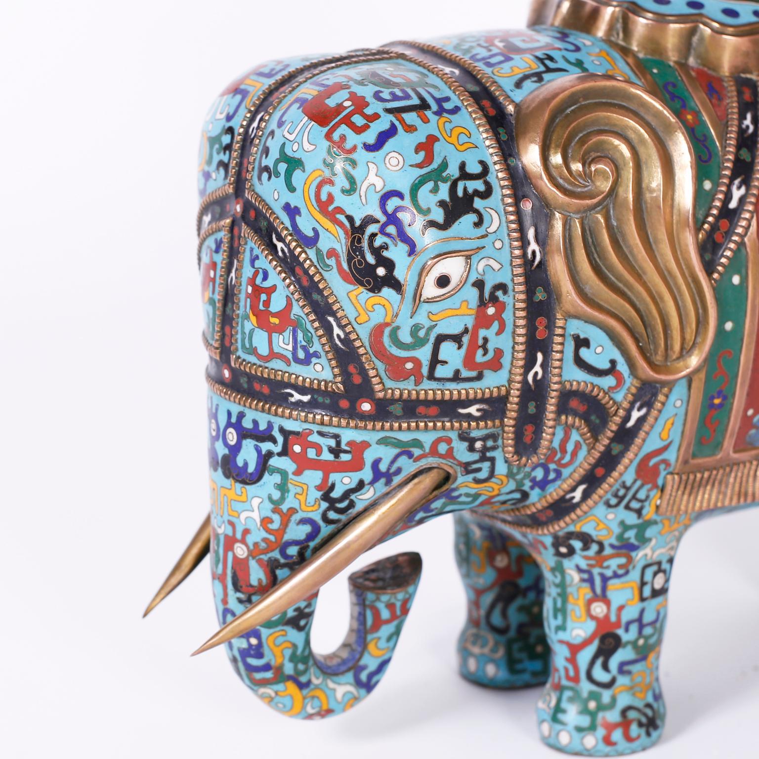 Chinoiserie Pair of Chinese Cloisonné Elephants