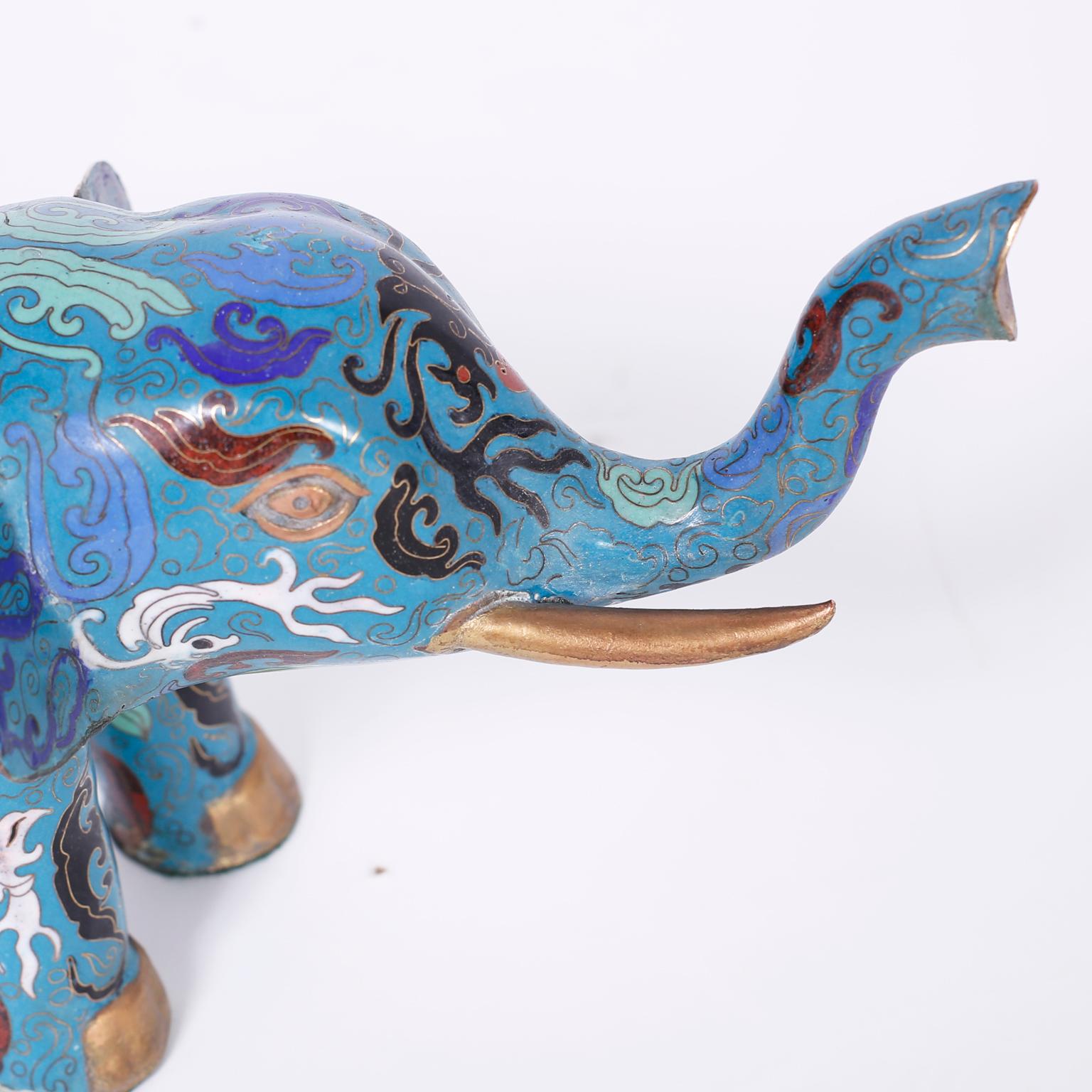 Chinoiserie Pair of Chinese Cloisonné Elephants For Sale