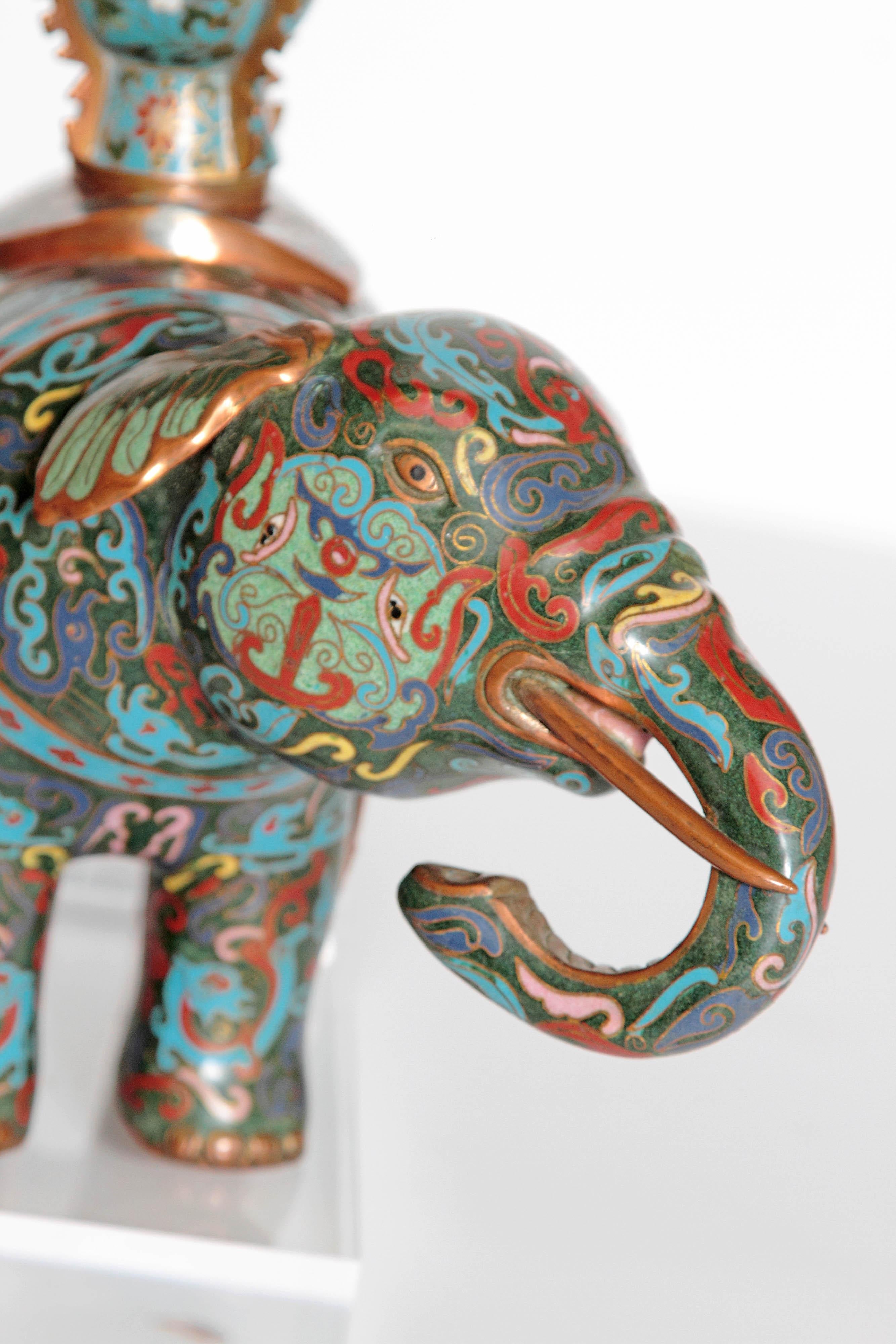 Pair of Chinese Cloisonne Elephants In Good Condition In Dallas, TX