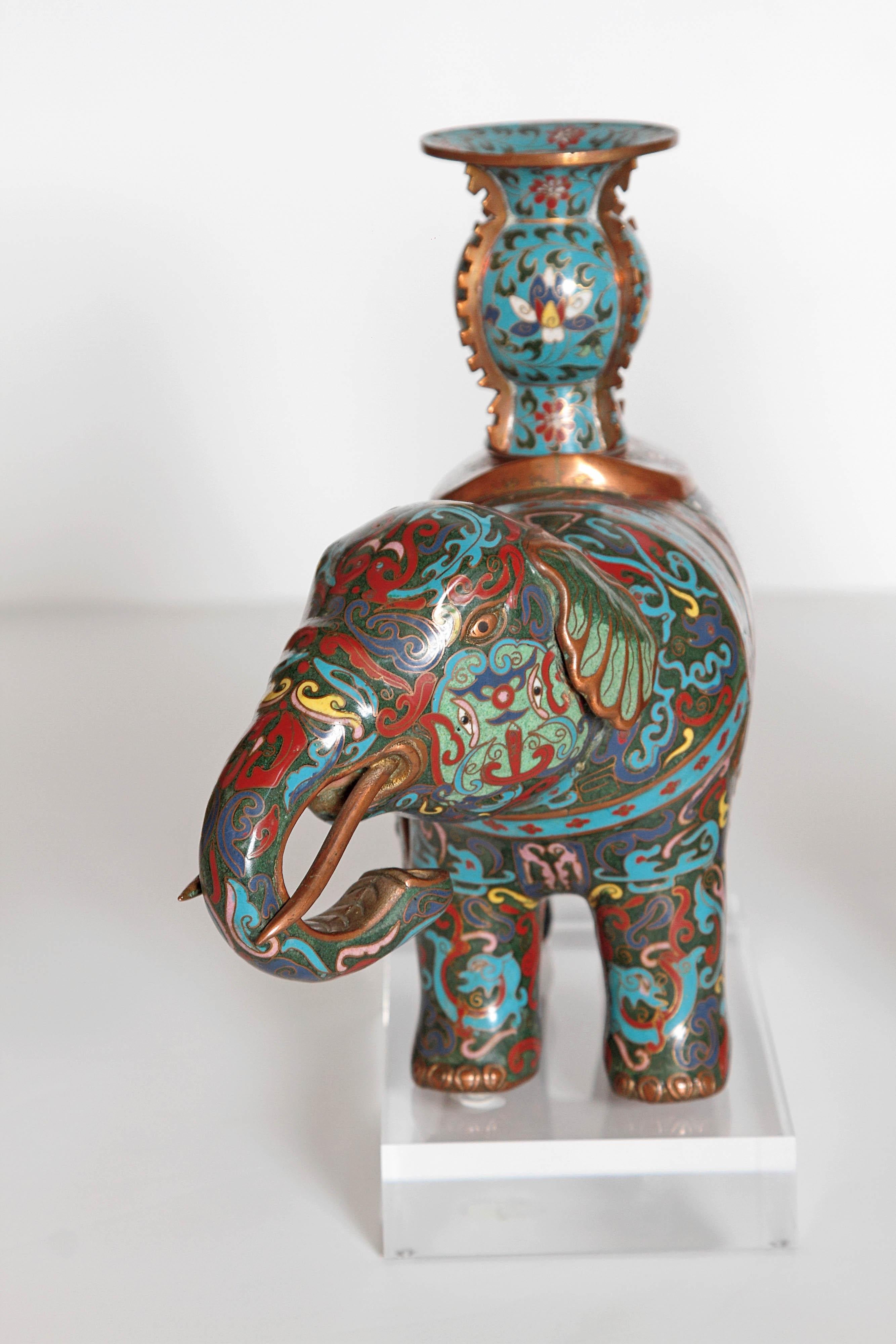 20th Century Pair of Chinese Cloisonne Elephants