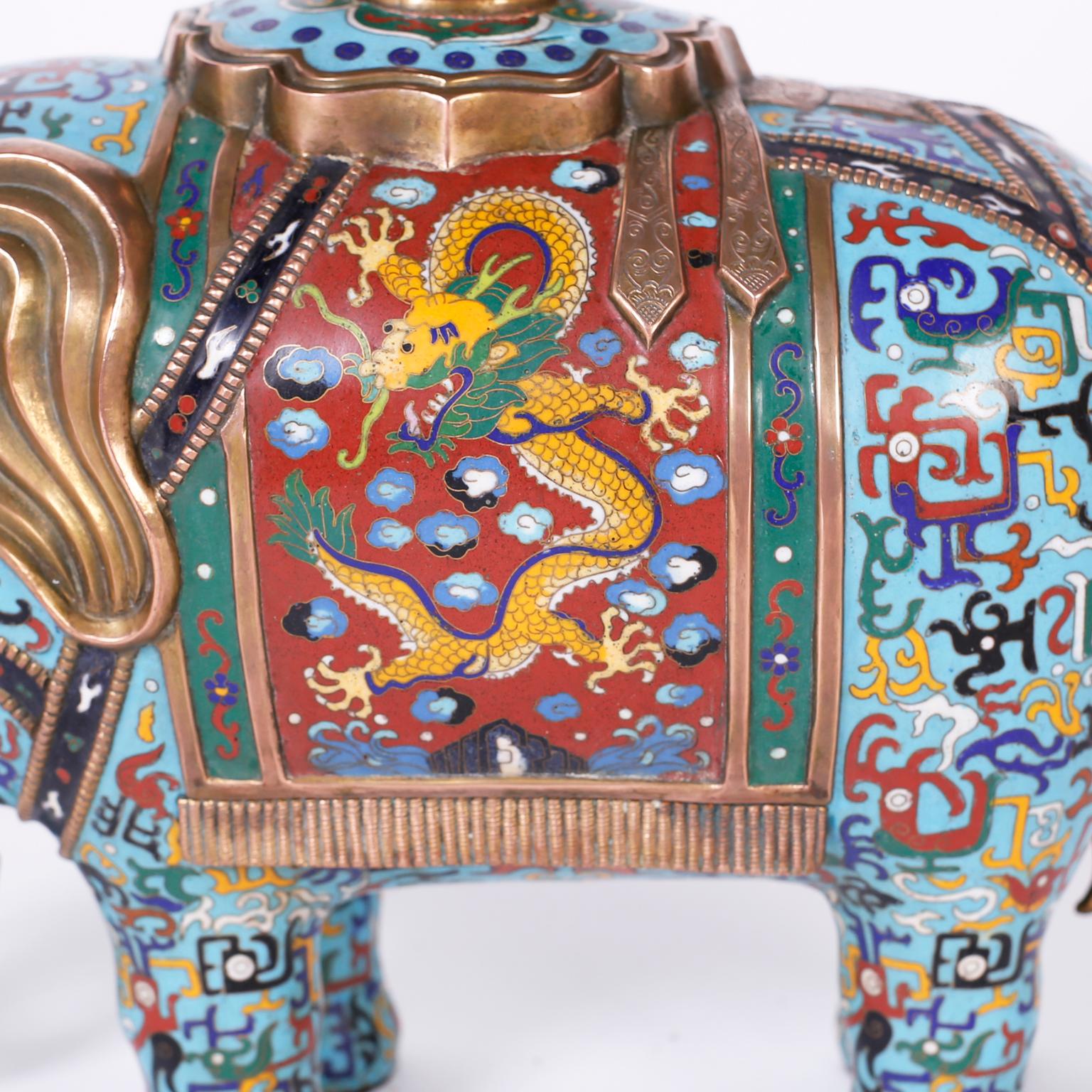 Pair of Chinese Cloisonné Elephants In Good Condition In Palm Beach, FL