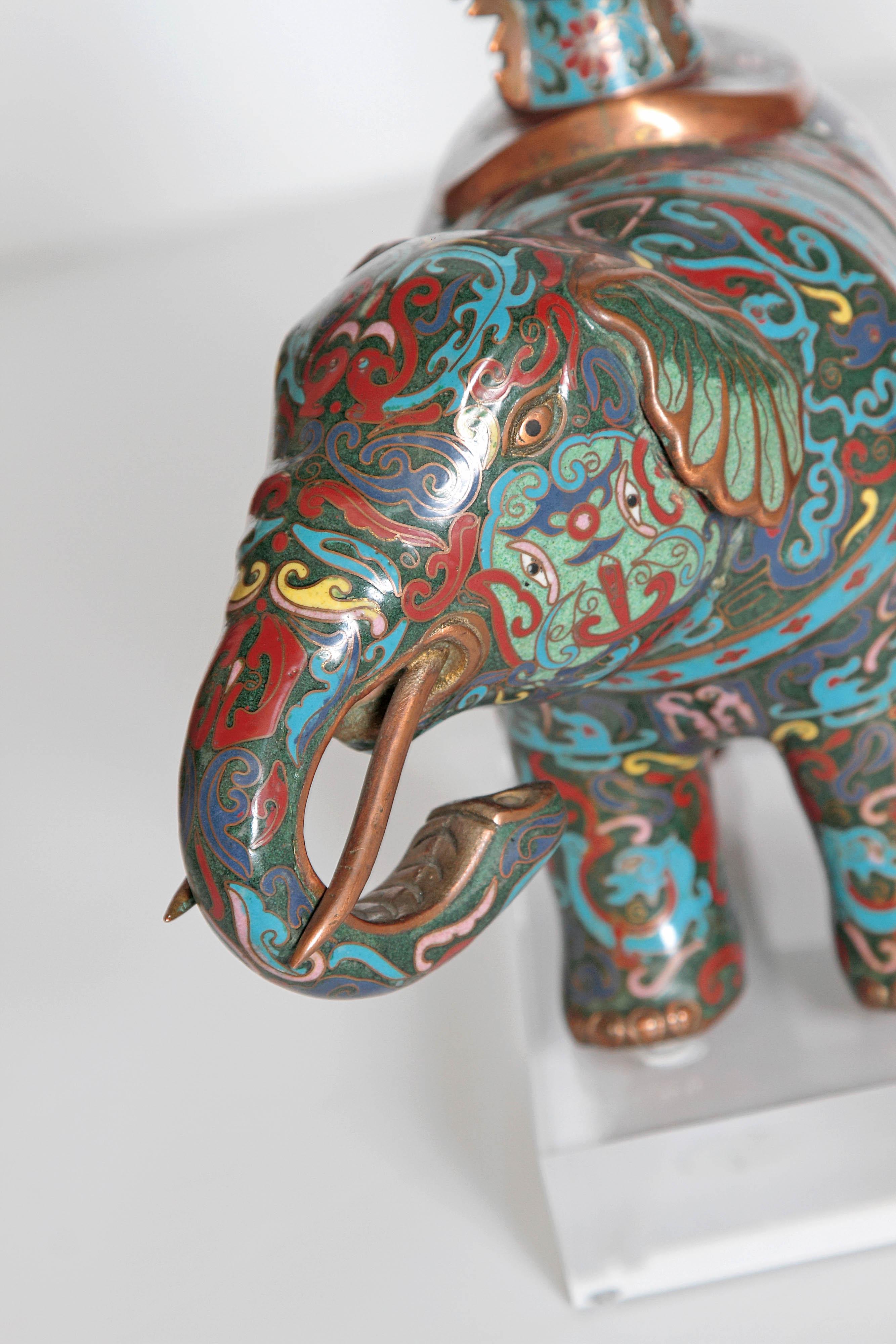 Metal Pair of Chinese Cloisonne Elephants