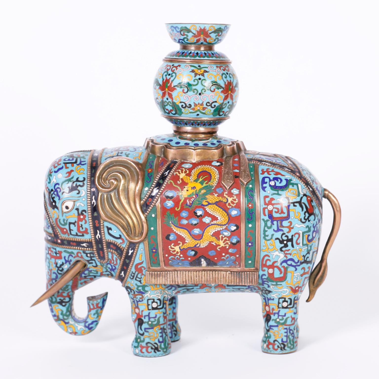 20th Century Pair of Chinese Cloisonné Elephants