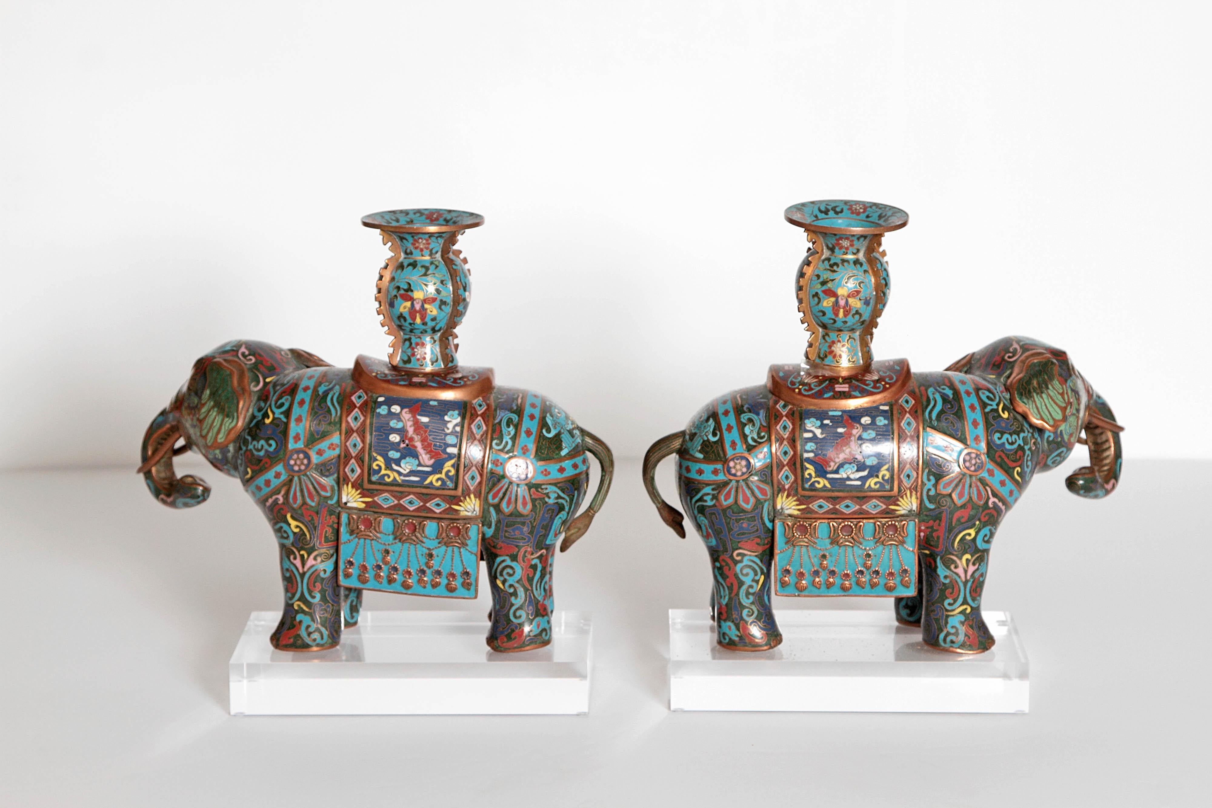 Pair of Chinese Cloisonne Elephants 1