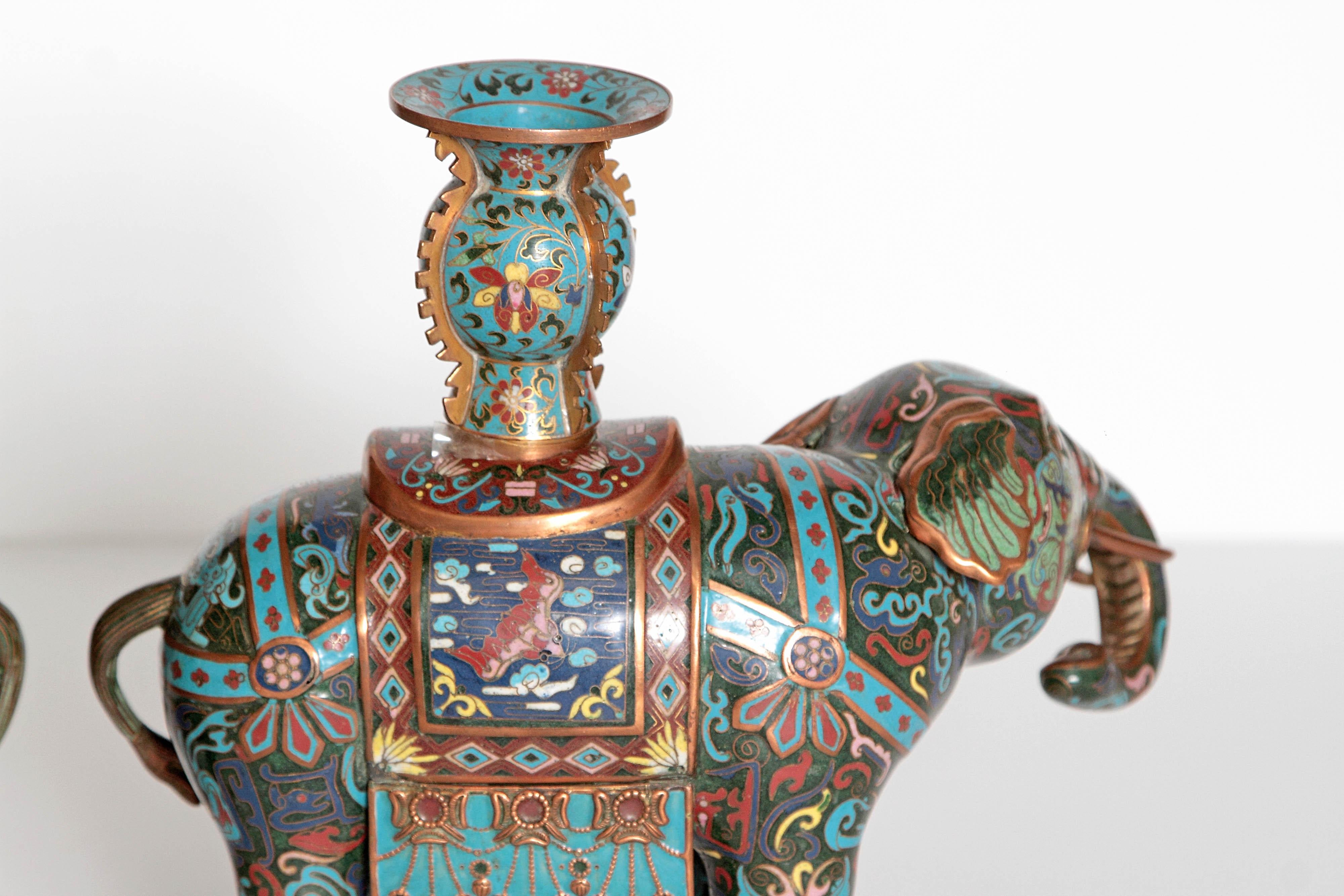 Pair of Chinese Cloisonne Elephants 2