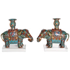 Vintage Pair of Chinese Cloisonne Elephants