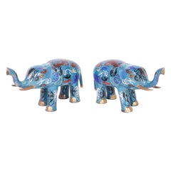 Pareja de elefantes chinos de cloisonné