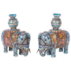 Pair of Chinese Cloisonné Elephants
