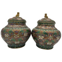 Pair of Chinese Cloisonné Enamel Lidded Open Work Ginger Jars