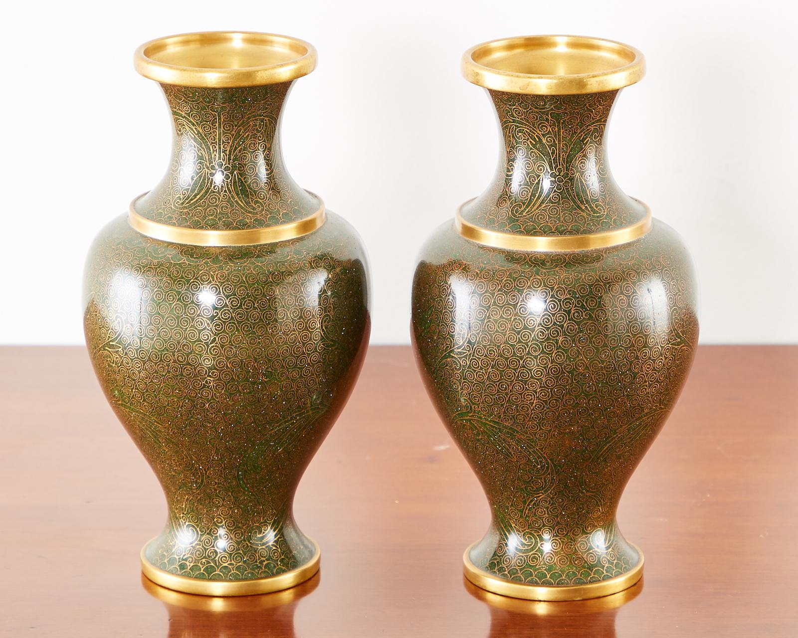 Cloissoné Pair of Chinese Cloisonné Enamel Baluster Vases For Sale