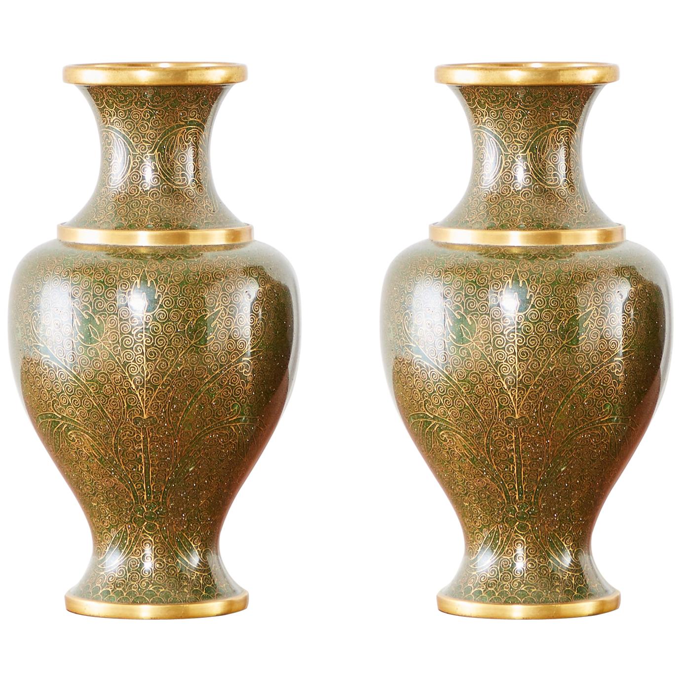 Pair of Chinese Cloisonné Enamel Baluster Vases For Sale