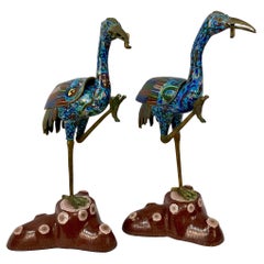 Pair of Chinese Cloisonne Enamel Cranes
