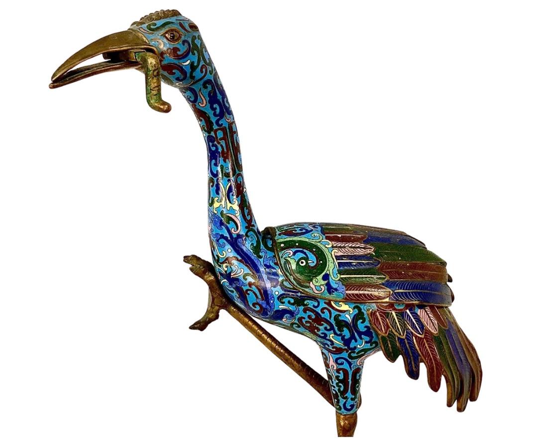 Pair of Chinese Cloisonne Enamel Cranes In Good Condition In Bradenton, FL