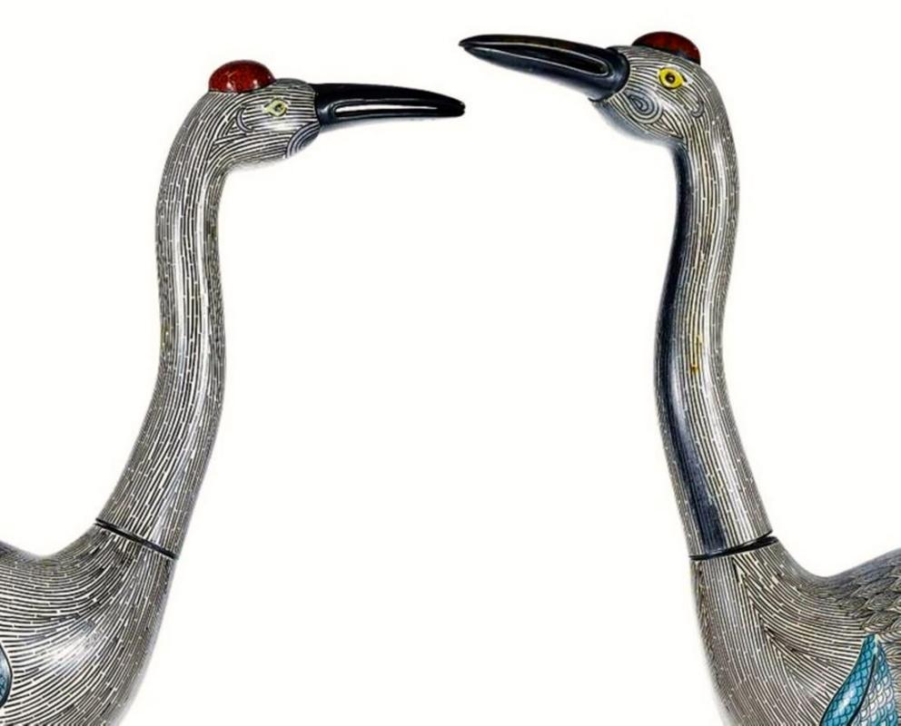 20th Century Pair of Chinese Cloisonné Enamel Cranes