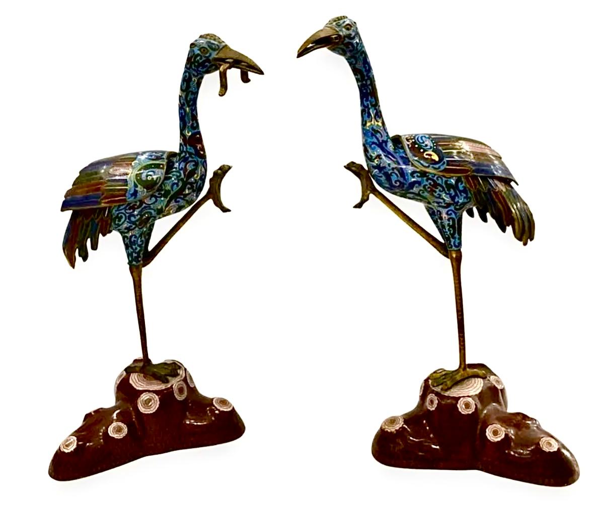 Pair of Chinese Cloisonne Enamel Cranes 3