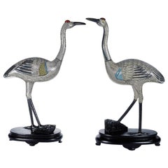 Pair of Chinese Cloisonné Enamel Cranes