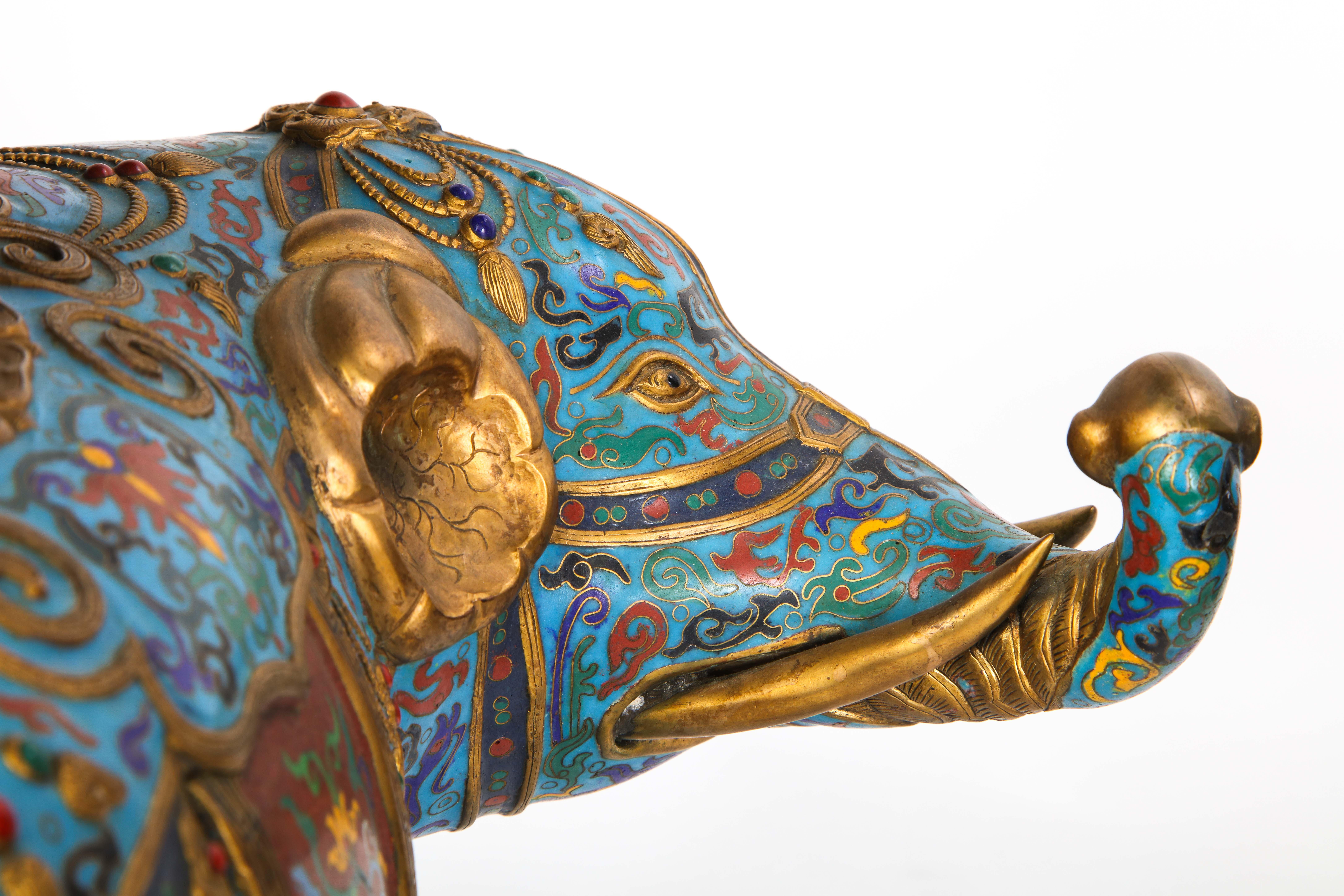 Pair of Chinese Cloisonne Enamel Elephant-Form Pricket Sticks, 20th Century For Sale 9