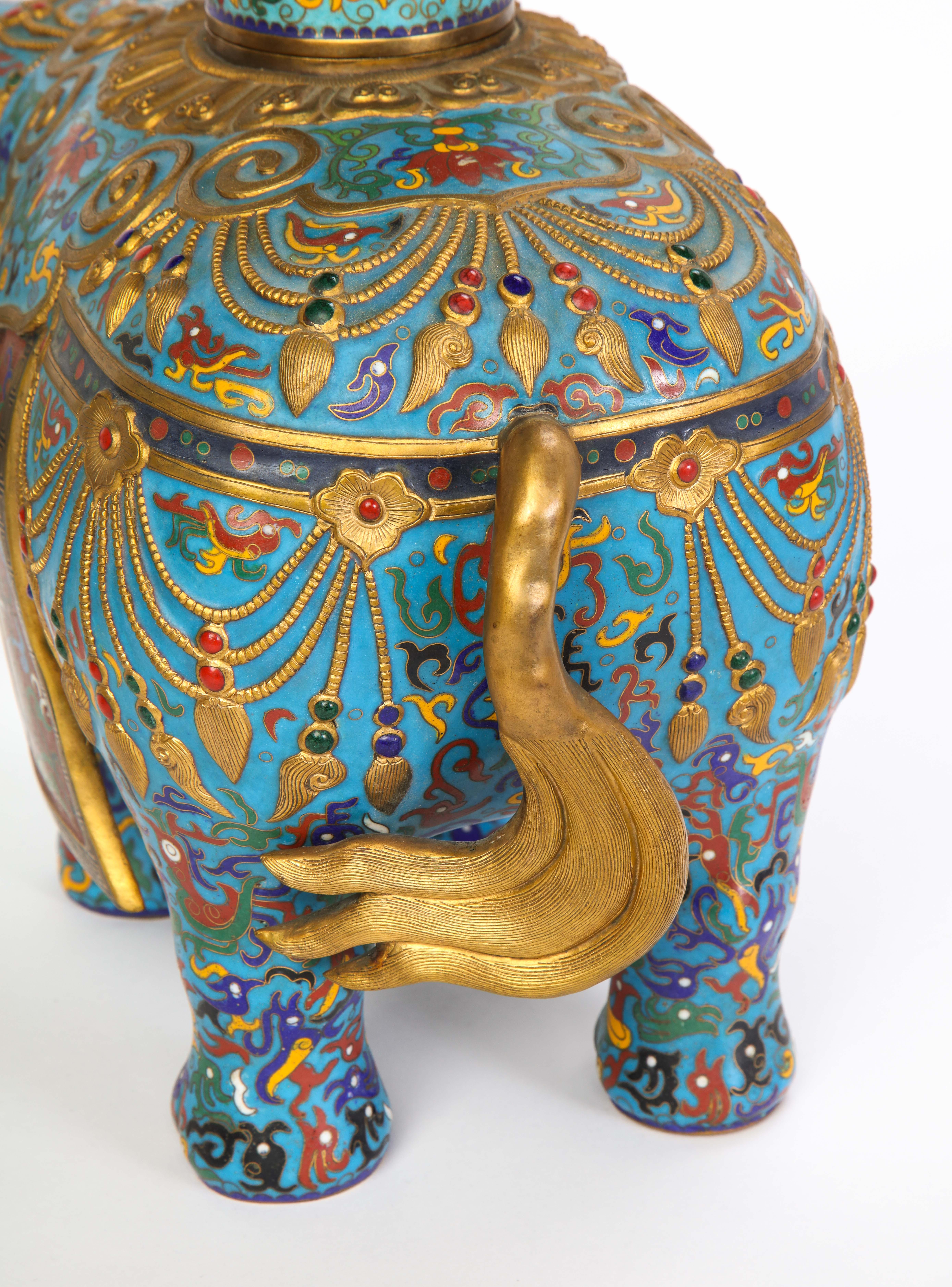 Pair of Chinese Cloisonne Enamel Elephant-Form Pricket Sticks, 20th Century For Sale 11