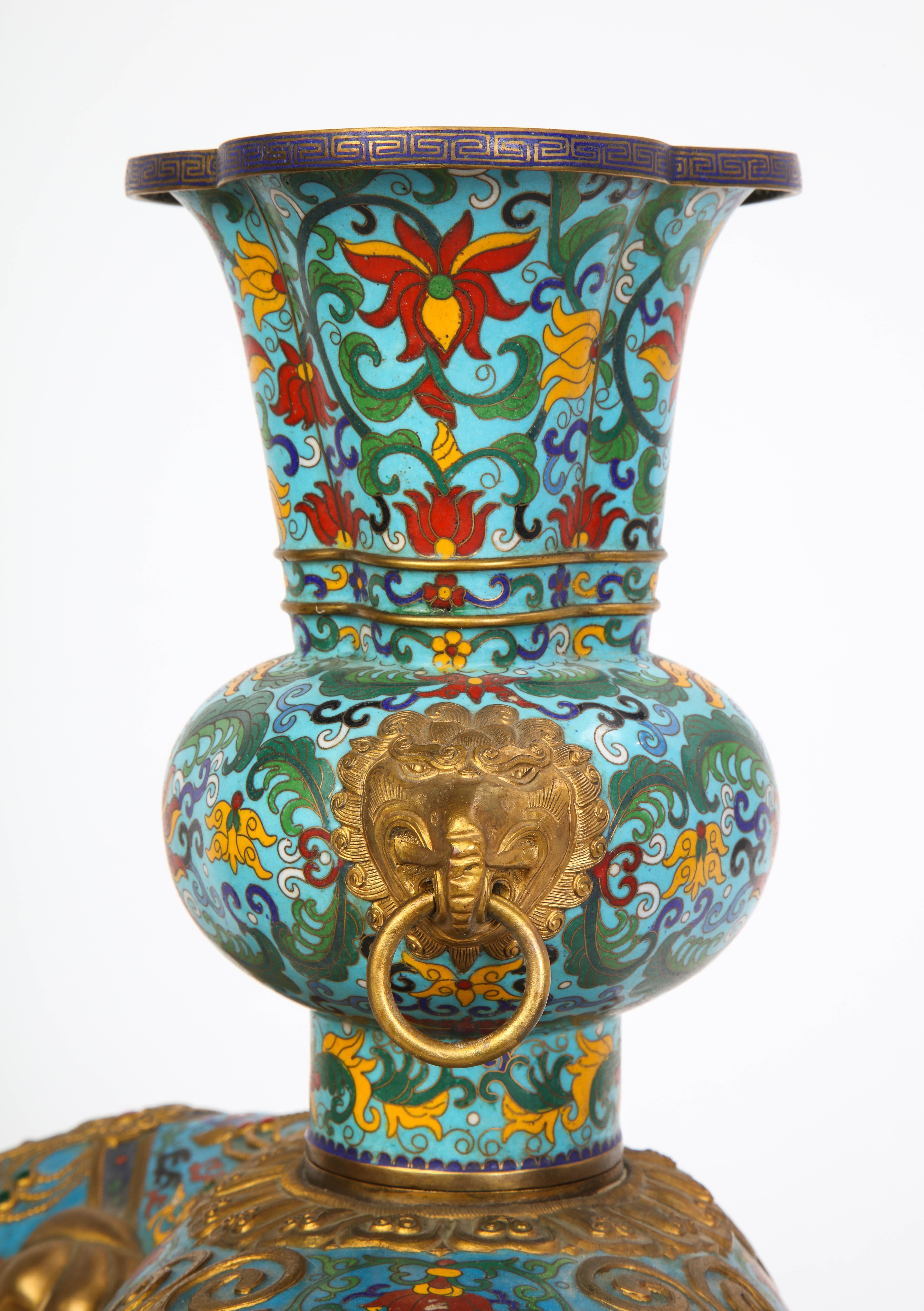 Pair of Chinese Cloisonne Enamel Elephant-Form Pricket Sticks, 20th Century For Sale 12