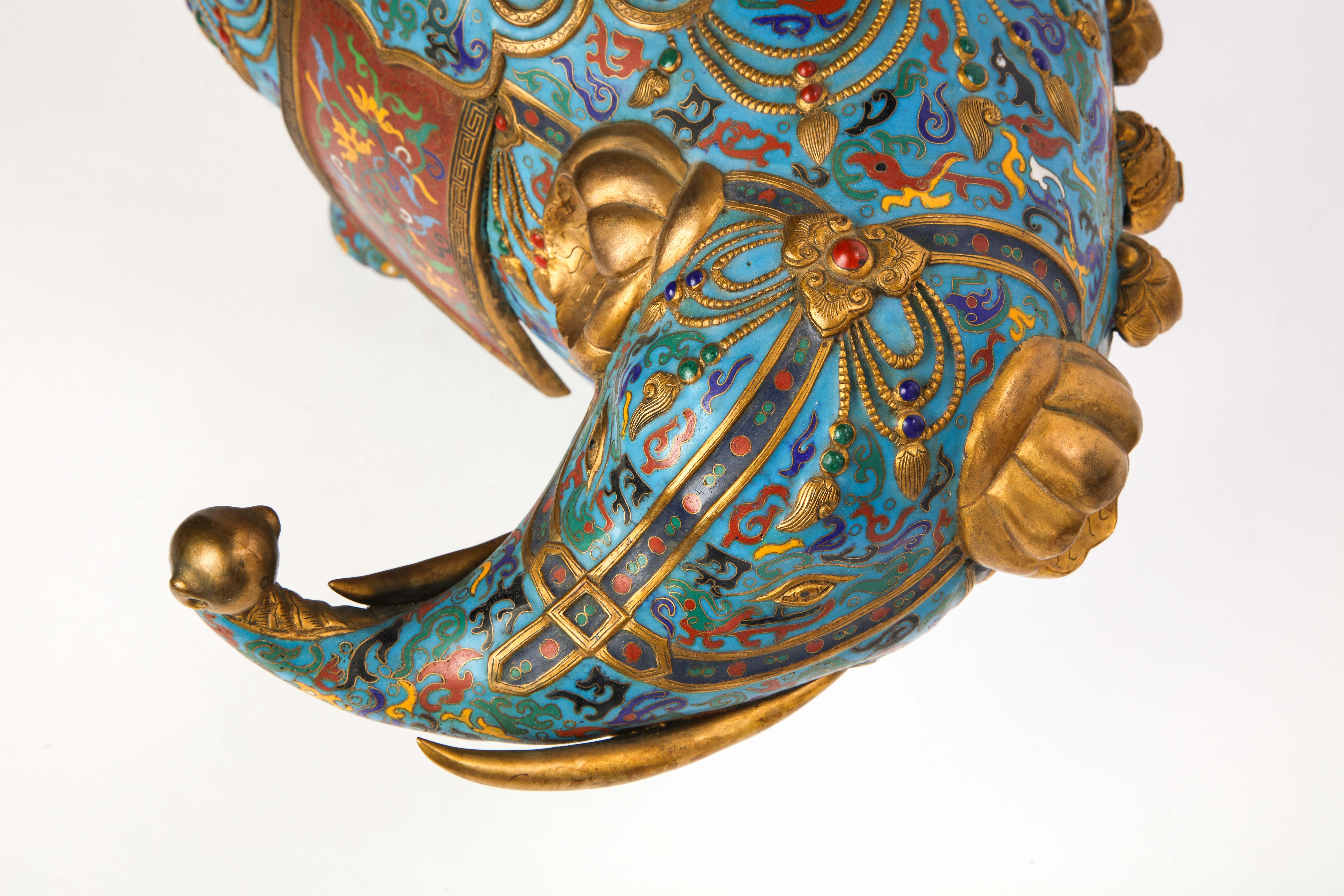 Pair of Chinese Cloisonne Enamel Elephant-Form Pricket Sticks, 20th Century For Sale 14