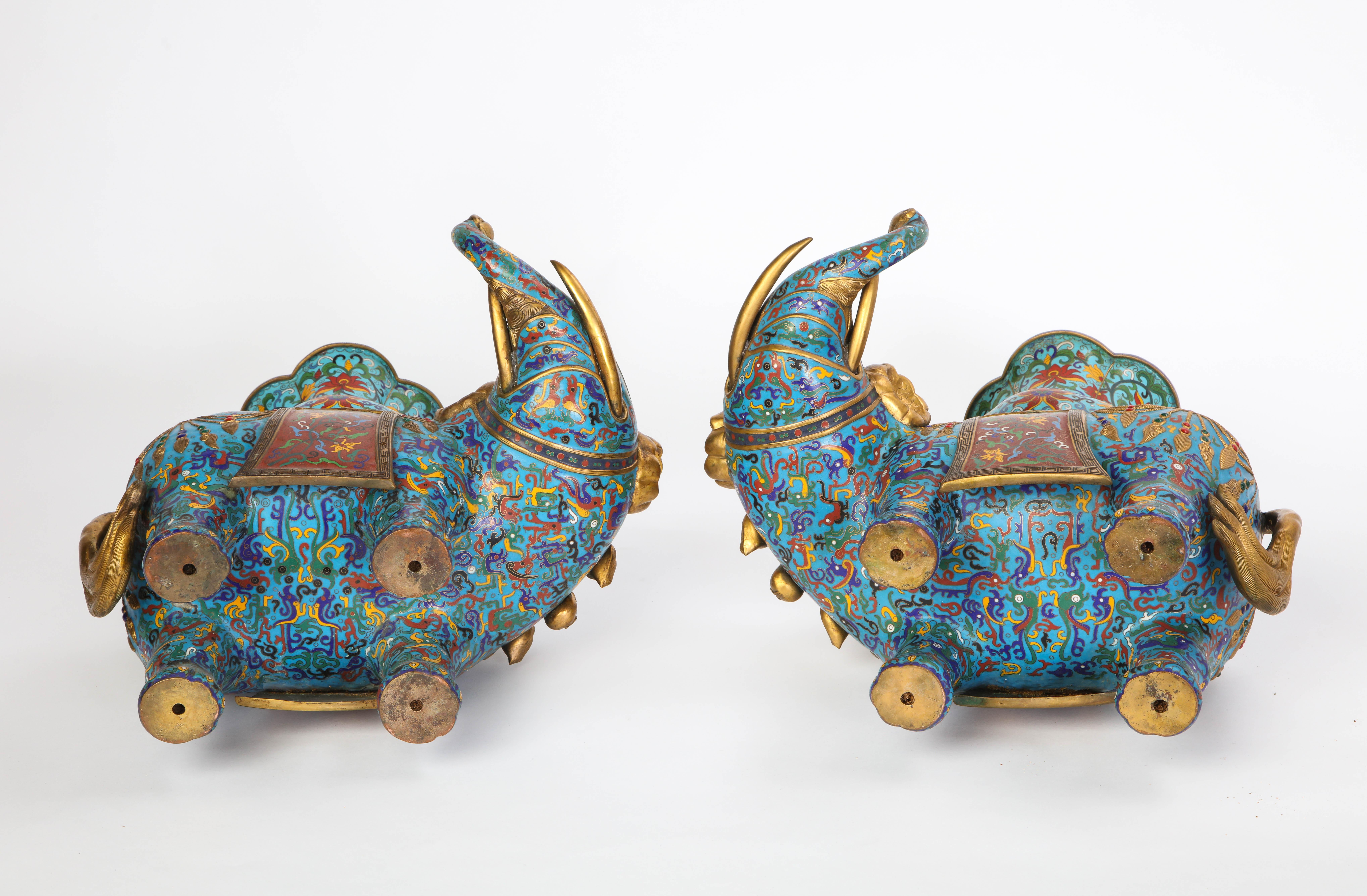 Pair of Chinese Cloisonne Enamel Elephant-Form Pricket Sticks, 20th Century For Sale 17
