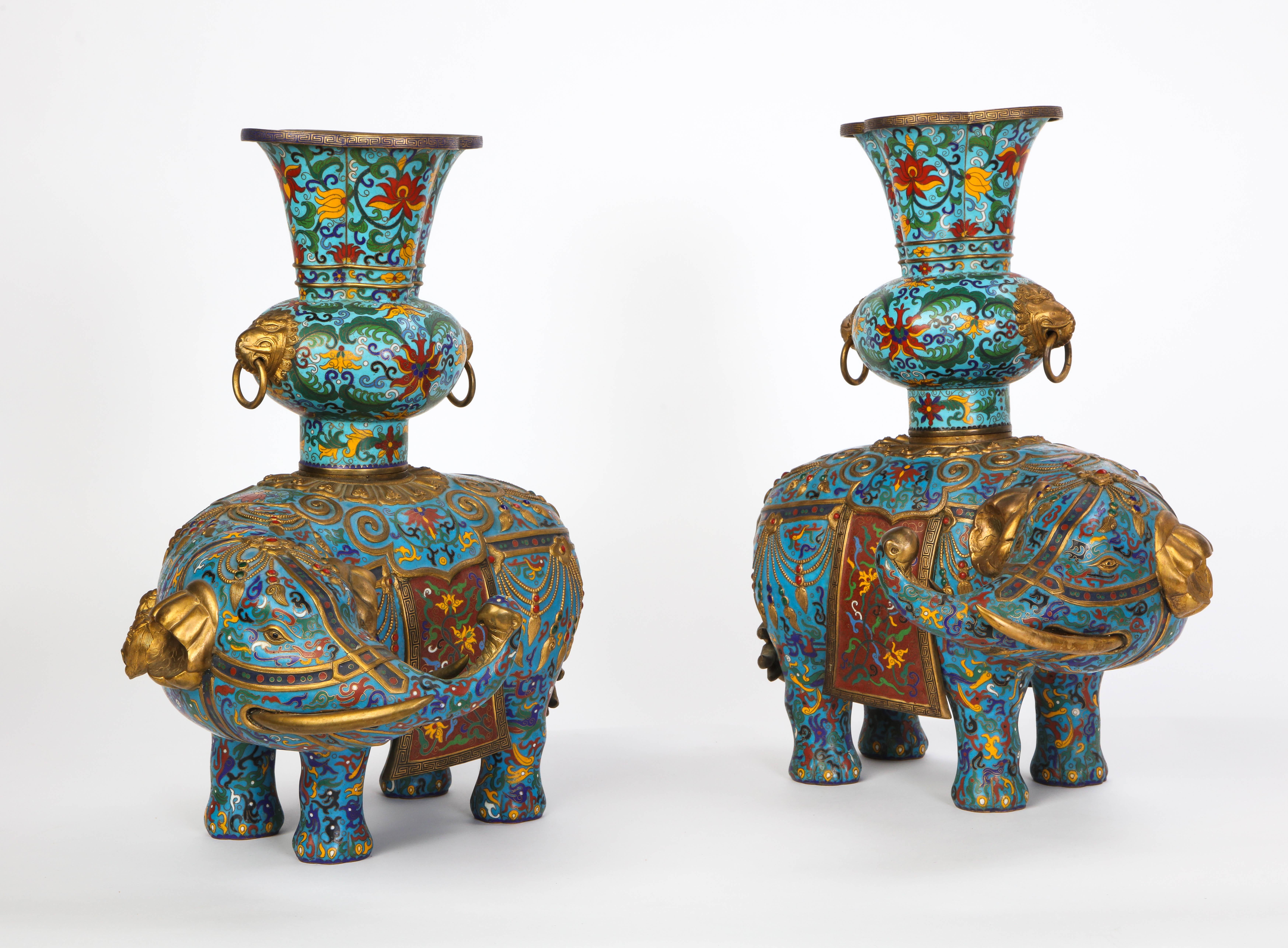 Pair of Chinese Cloisonne Enamel Elephant-Form Pricket Sticks, 20th Century For Sale 3