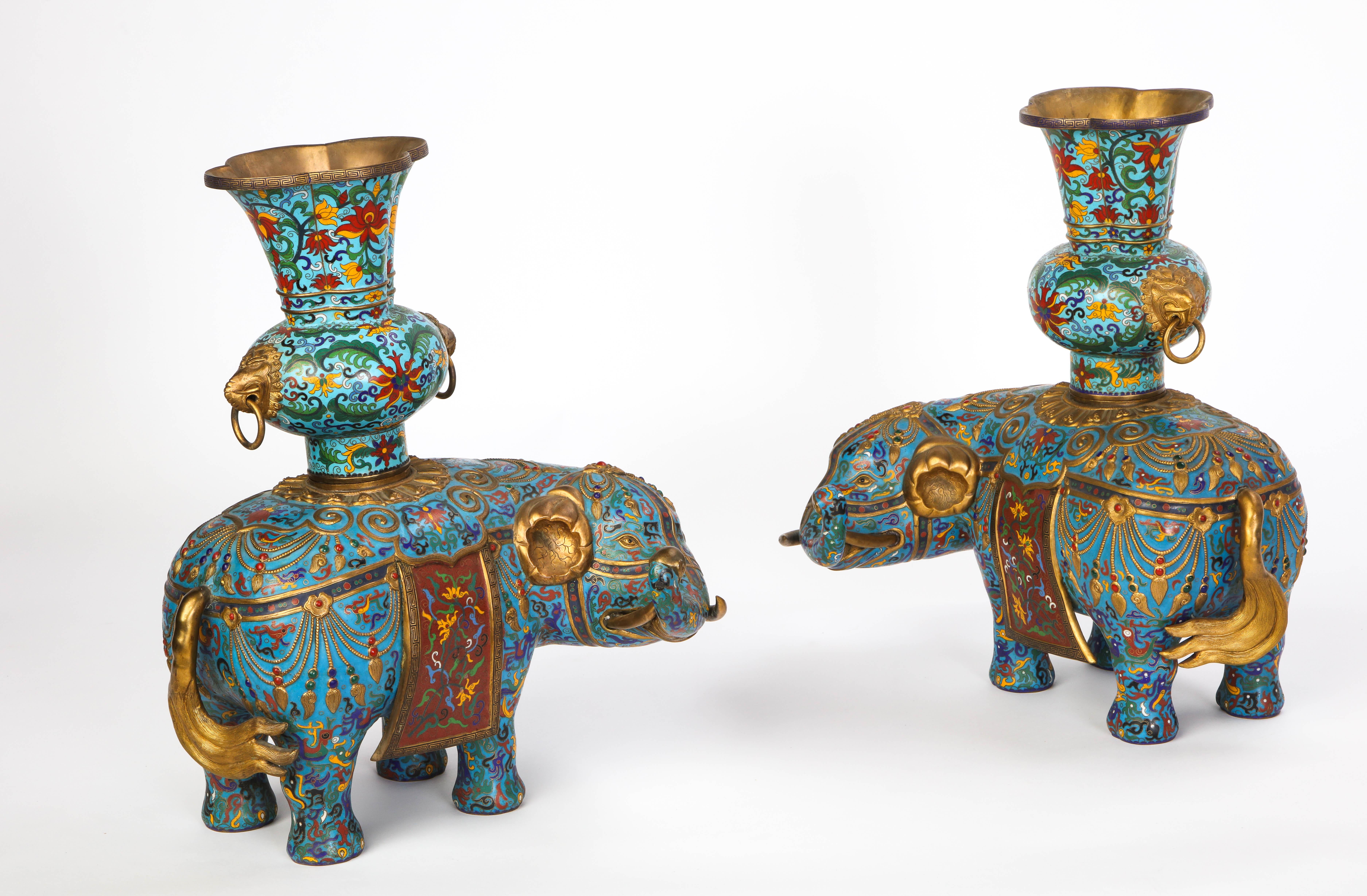 Pair of Chinese Cloisonne Enamel Elephant-Form Pricket Sticks, 20th Century For Sale 4