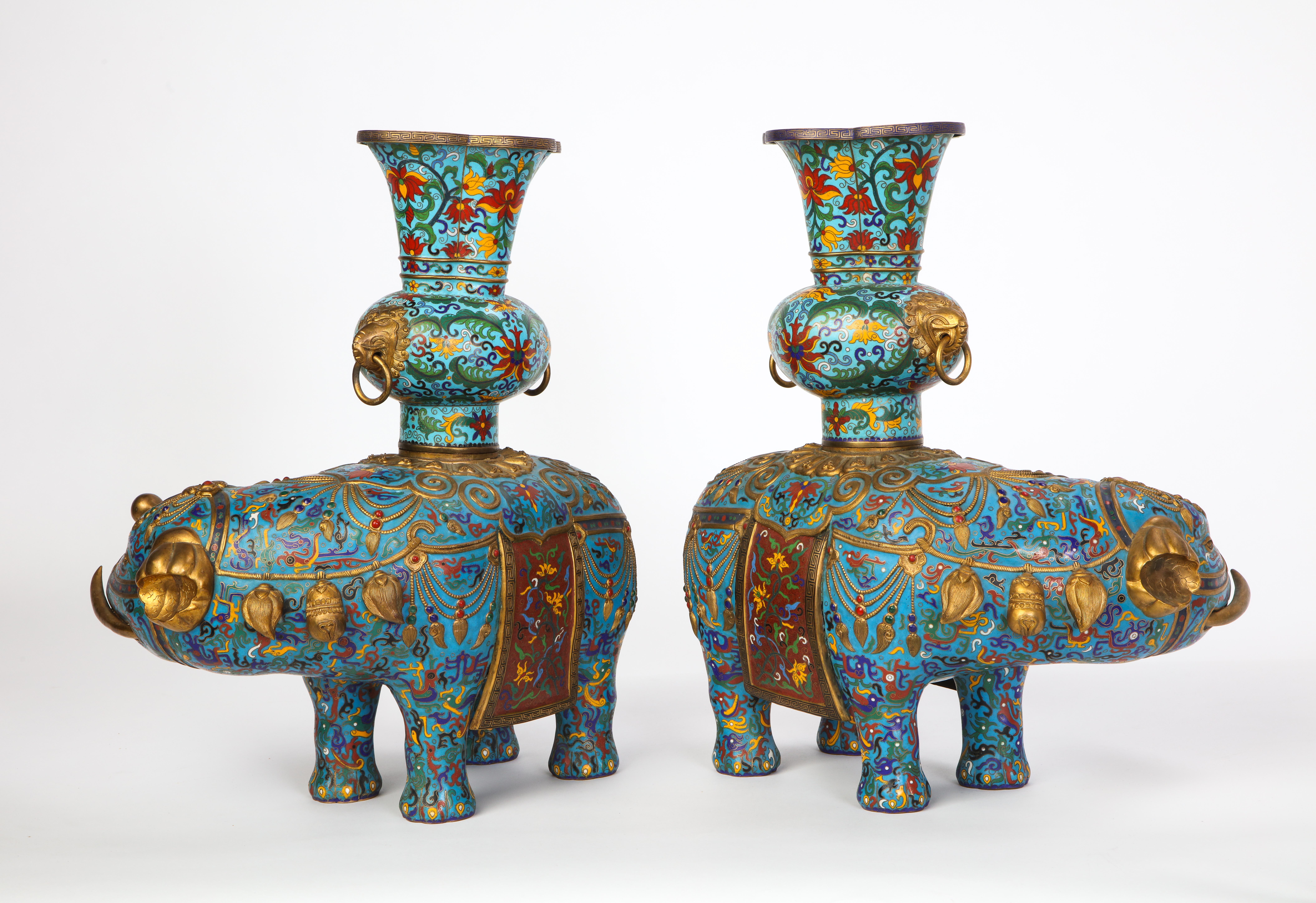Pair of Chinese Cloisonne Enamel Elephant-Form Pricket Sticks, 20th Century For Sale 5