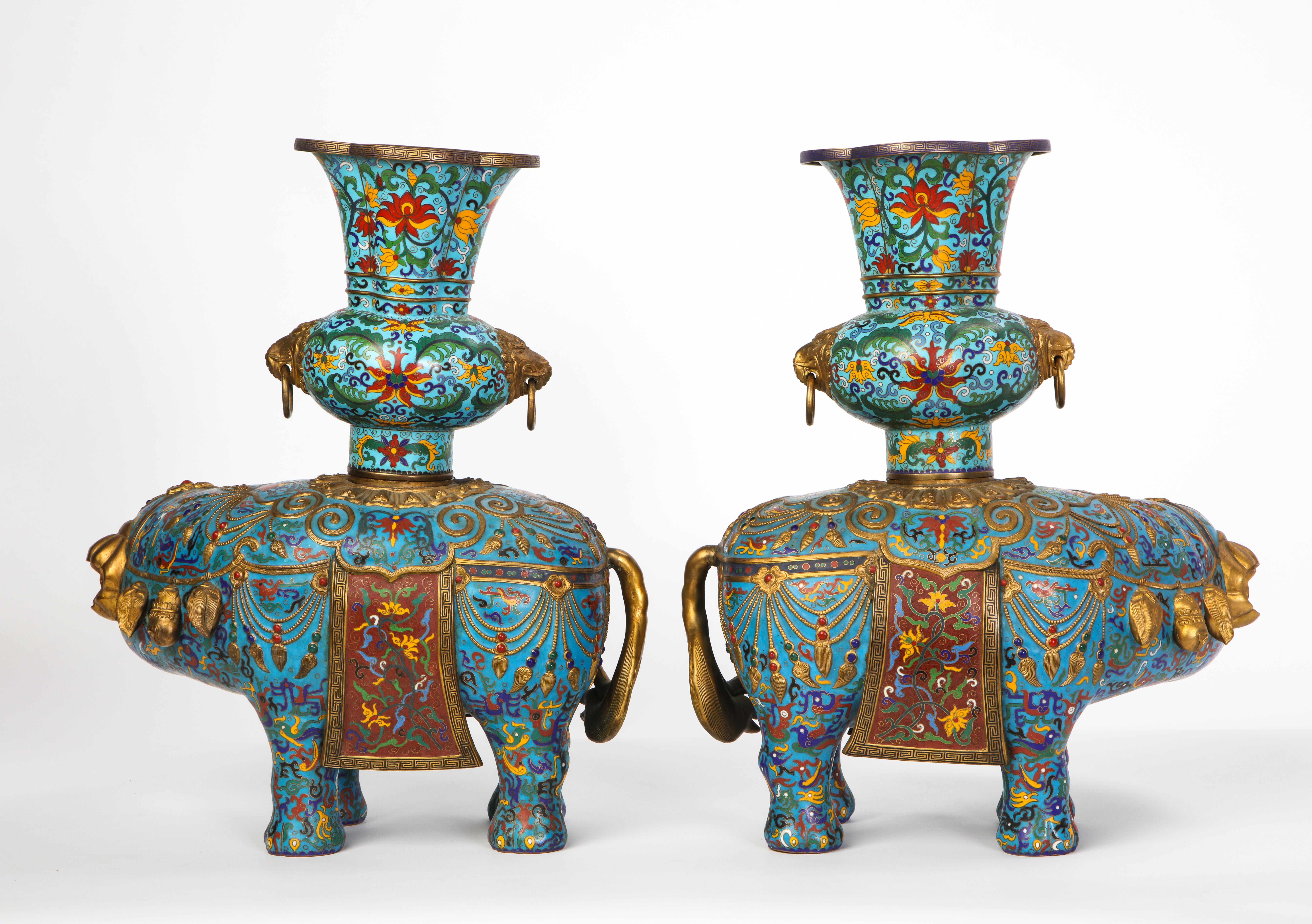 Pair of Chinese Cloisonne Enamel Elephant-Form Pricket Sticks, 20th Century For Sale 6