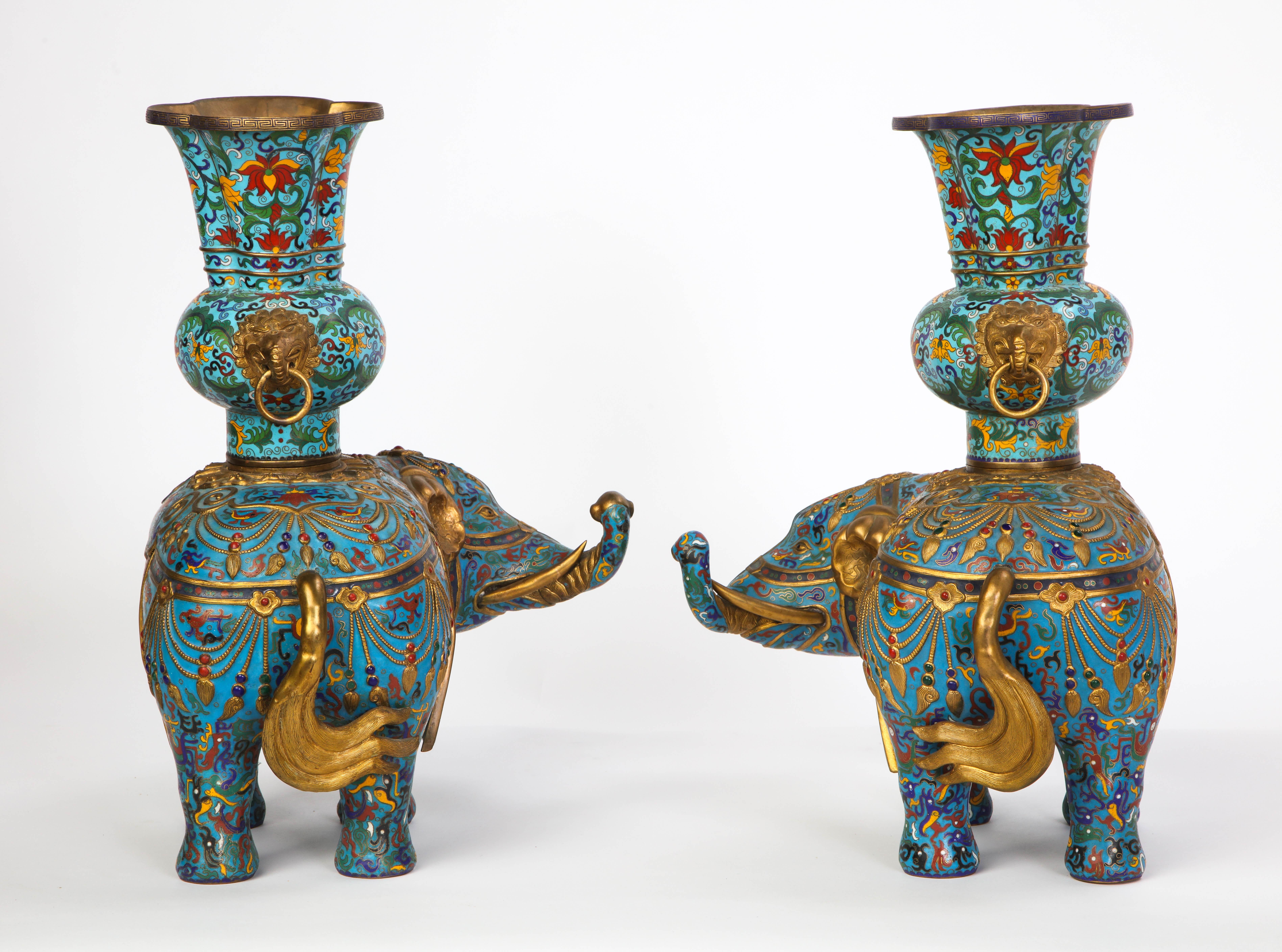 Pair of Chinese Cloisonne Enamel Elephant-Form Pricket Sticks, 20th Century For Sale 7