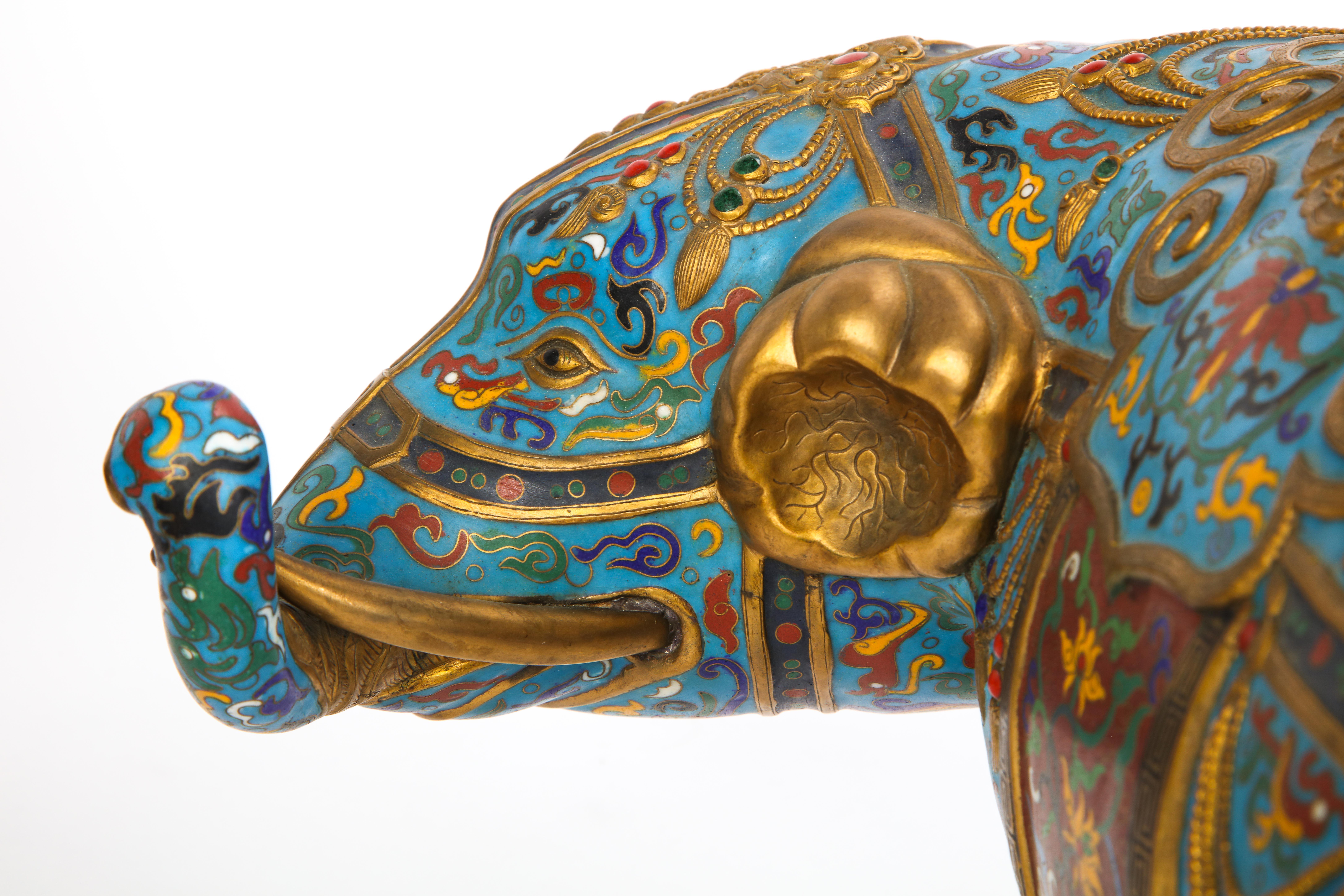 Pair of Chinese Cloisonne Enamel Elephant-Form Pricket Sticks, 20th Century For Sale 8