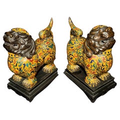 Pair Of Chinese Cloisonne Enamel Foo Lion Censers