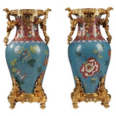 Antique Pair of Chinese Cloisonné Enamel Vases Attributed to L'Escalier de Cristal
