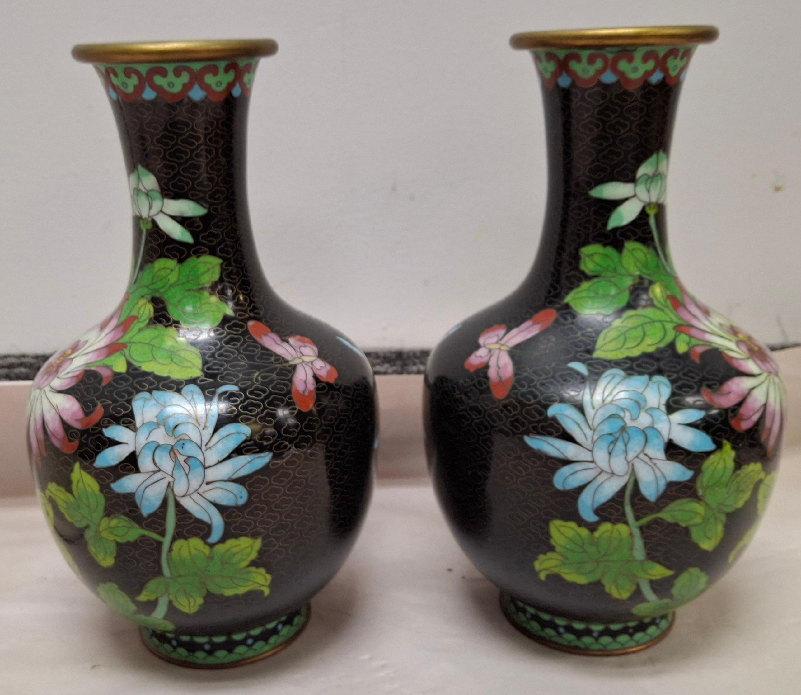 Chinese Export Pair of Chinese Cloisonne Enamel Vases For Sale