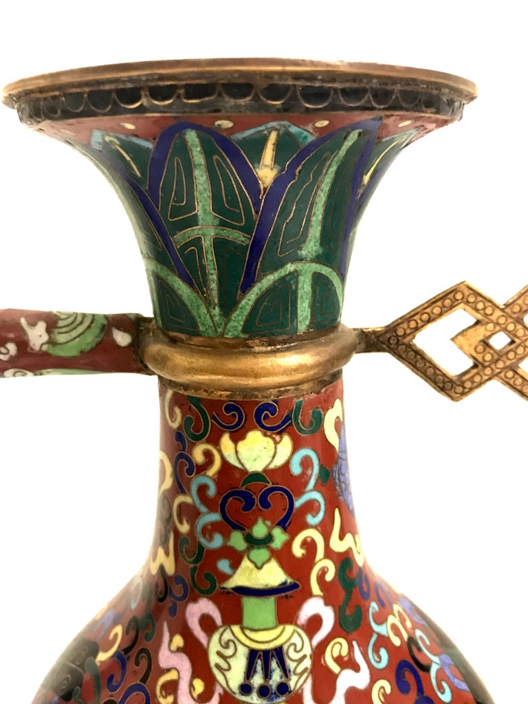 Pair of Chinese Cloisonné Ewers Pitchers Decanters For Sale at 1stDibs