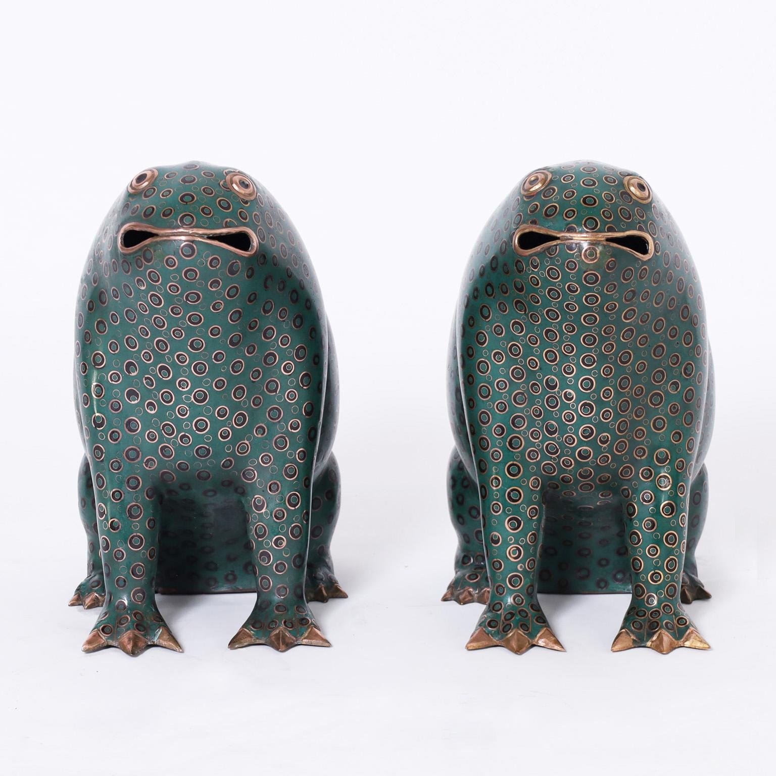 Chinese Export Pair of Chinese Cloisonné Frogs
