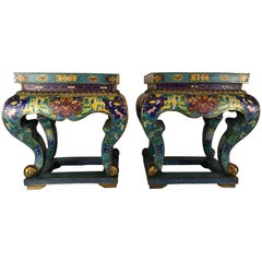 Coppia di sgabelli da giardino cinesi in cloisonné