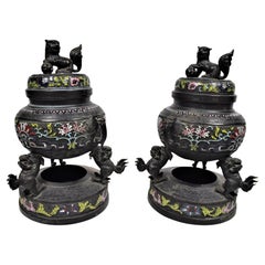 Pair Of Chinese Cloisonne Gilt Bronze Dragon Incense Burners, Late 19th Century